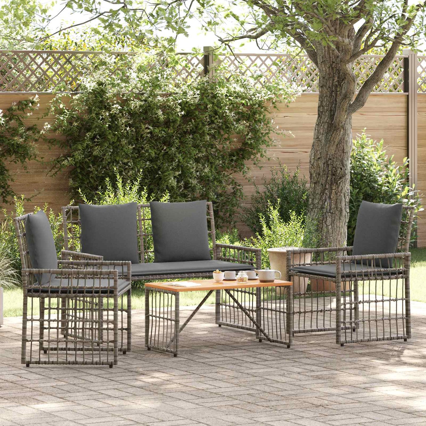 Gartenmöbel Set 4 Stk. Schwarz und Dunkelgrau