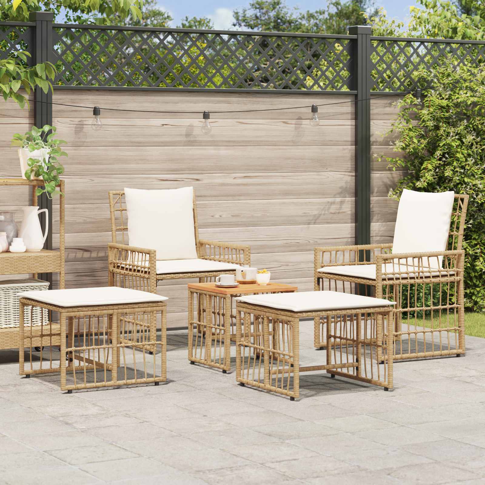 Gartenmöbel Set 5 Stk. Natürlich und Cremweiß