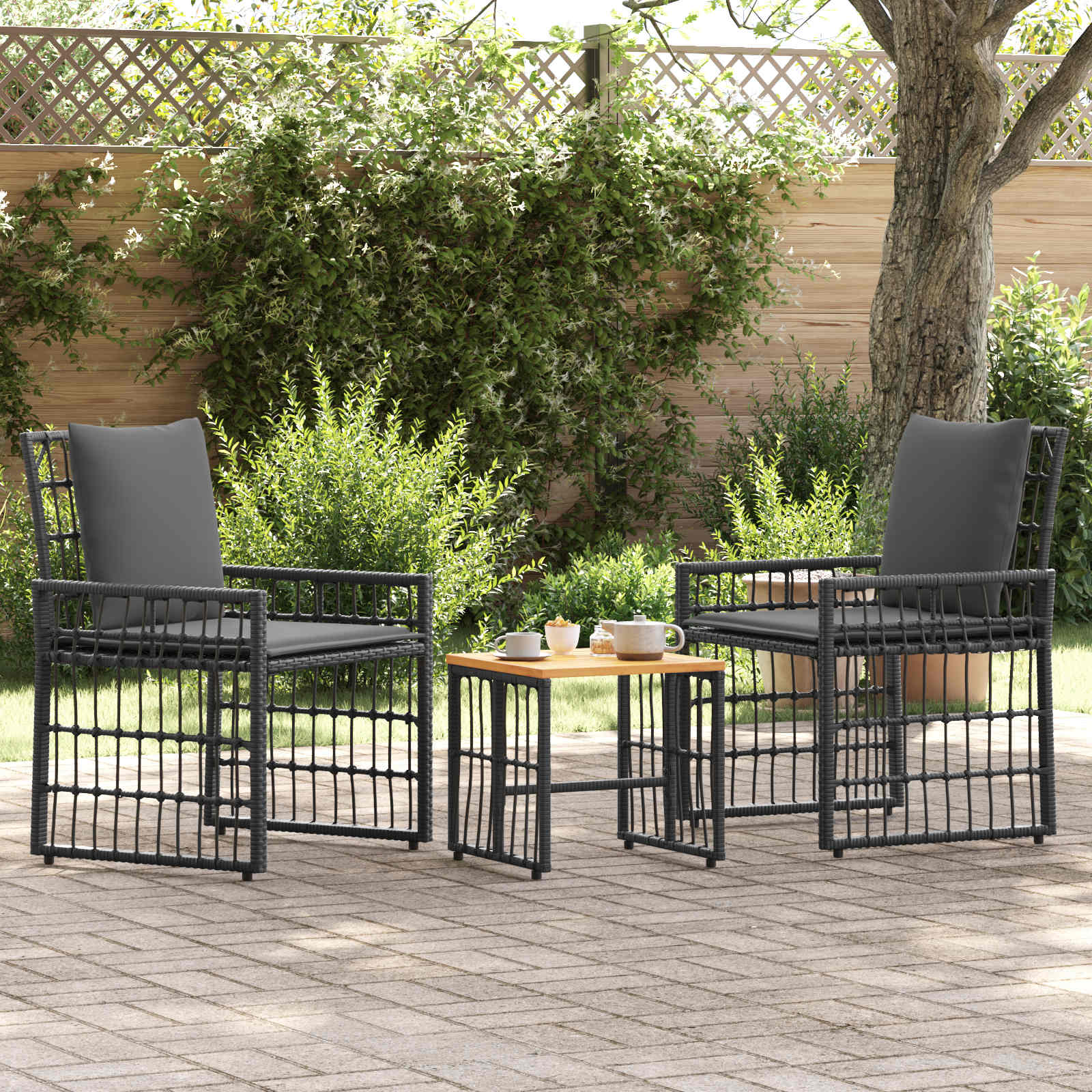 Gartenmöbel Set 3 Stk. Schwarz und Dunkelgrau