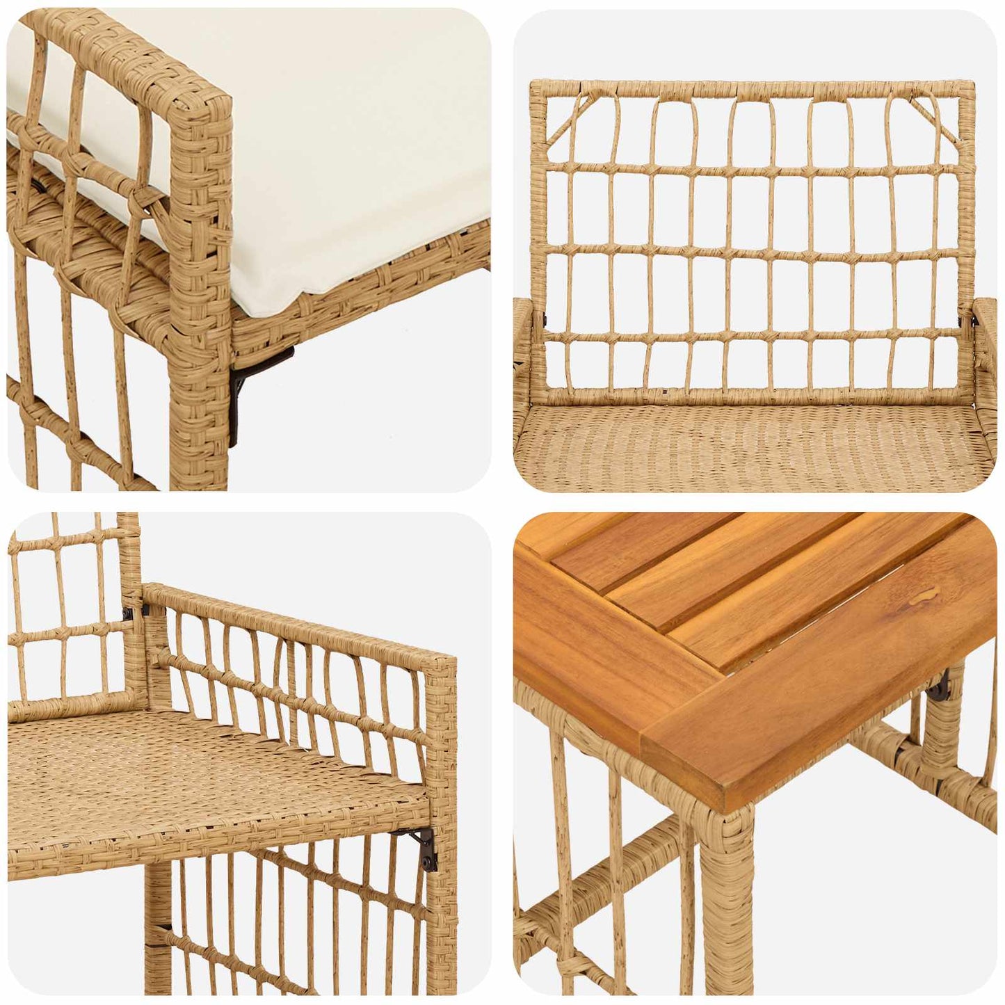Gartenmöbel Set 3 Stk. Natürlich und Cremweiß