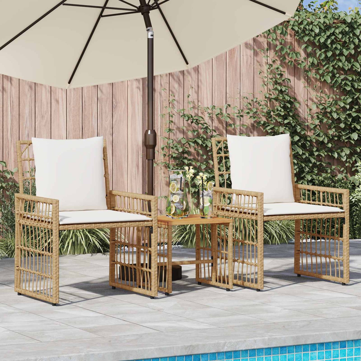 Gartenmöbel Set 3 stk. Natürlich und Cremweiß