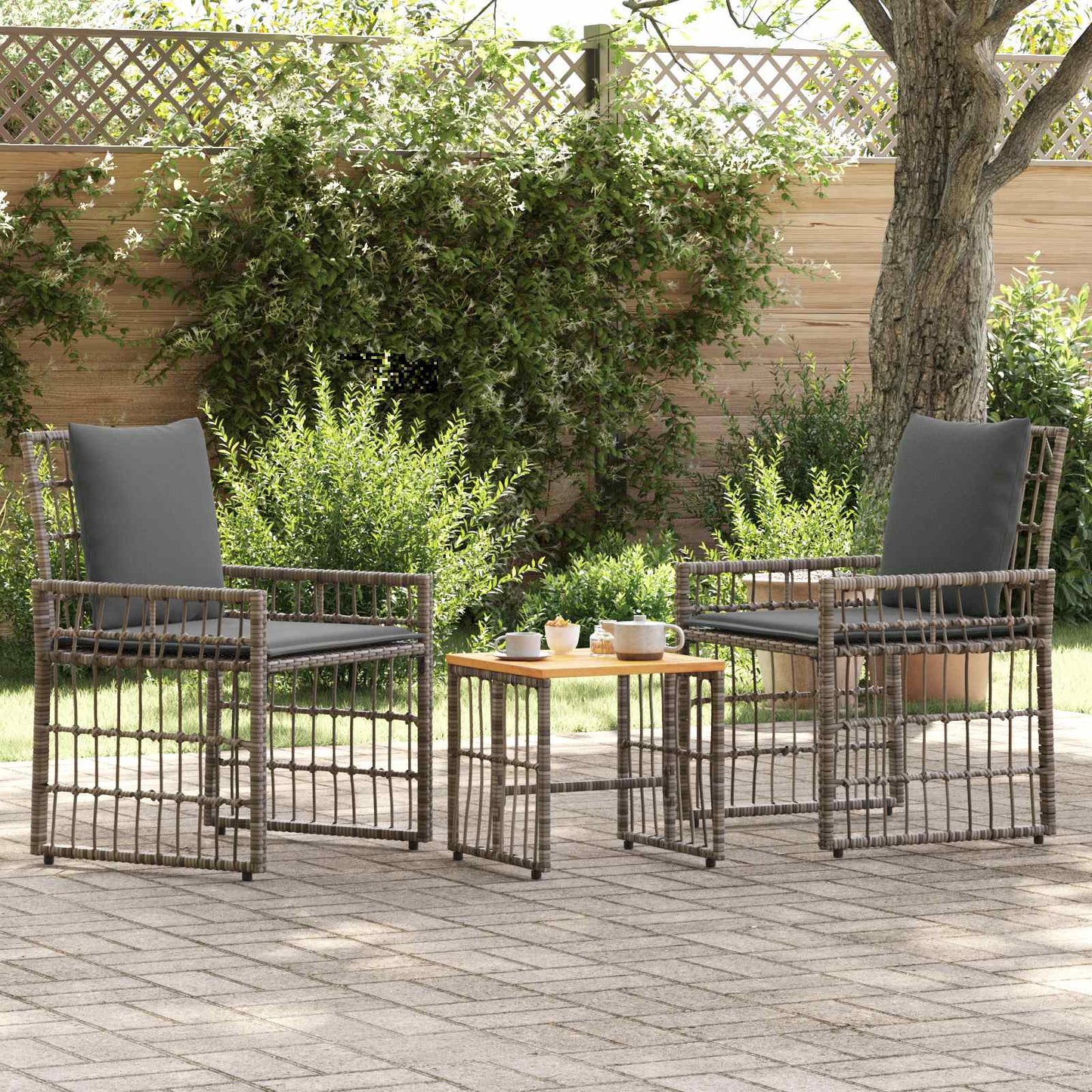 Gartenmöbel Set 3 Stk. Schwarz und Dunkelgrau