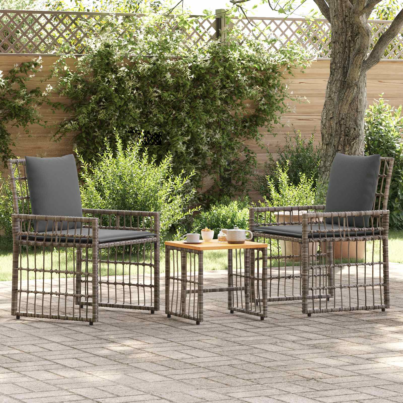 Gartenmöbel Set 3 Stk. Schwarz und Dunkelgrau