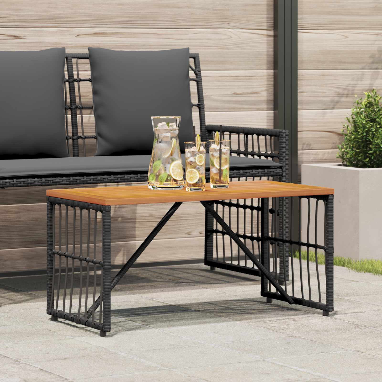 Tisch für Outdoor Schwarz 80 x 40 x 40 cm Steel and Poly Rattan