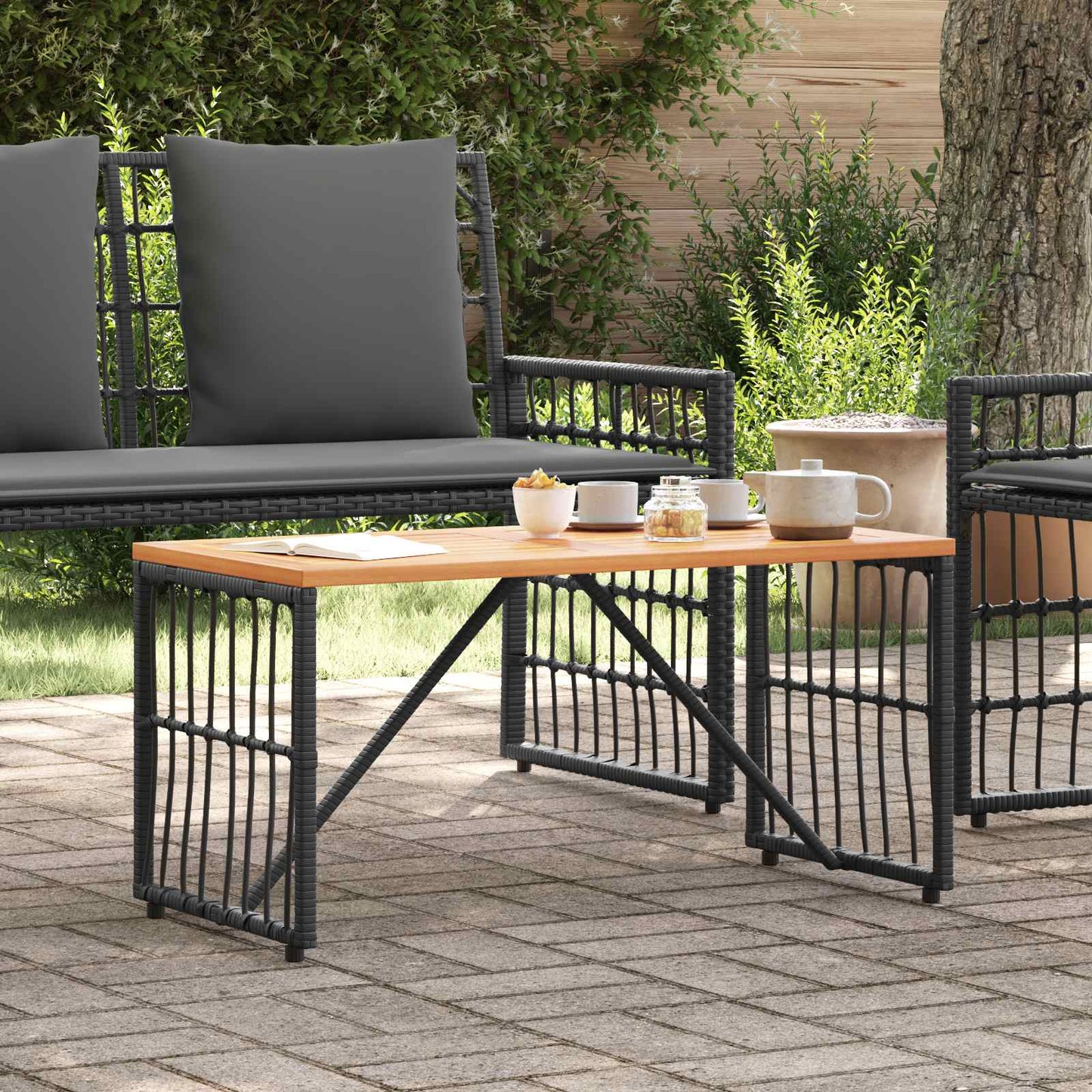 Tisch für Outdoor Schwarz 80 x 40 x 40 cm Steel and Poly Rattan