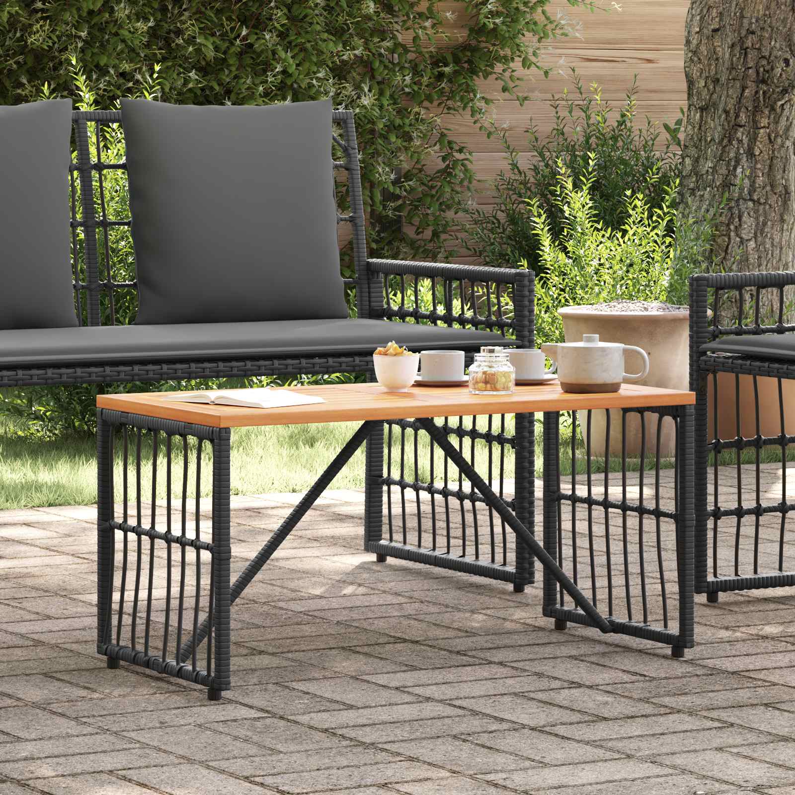 Tisch für Outdoor Schwarz 80 x 40 x 40 cm Steel and Poly Rattan