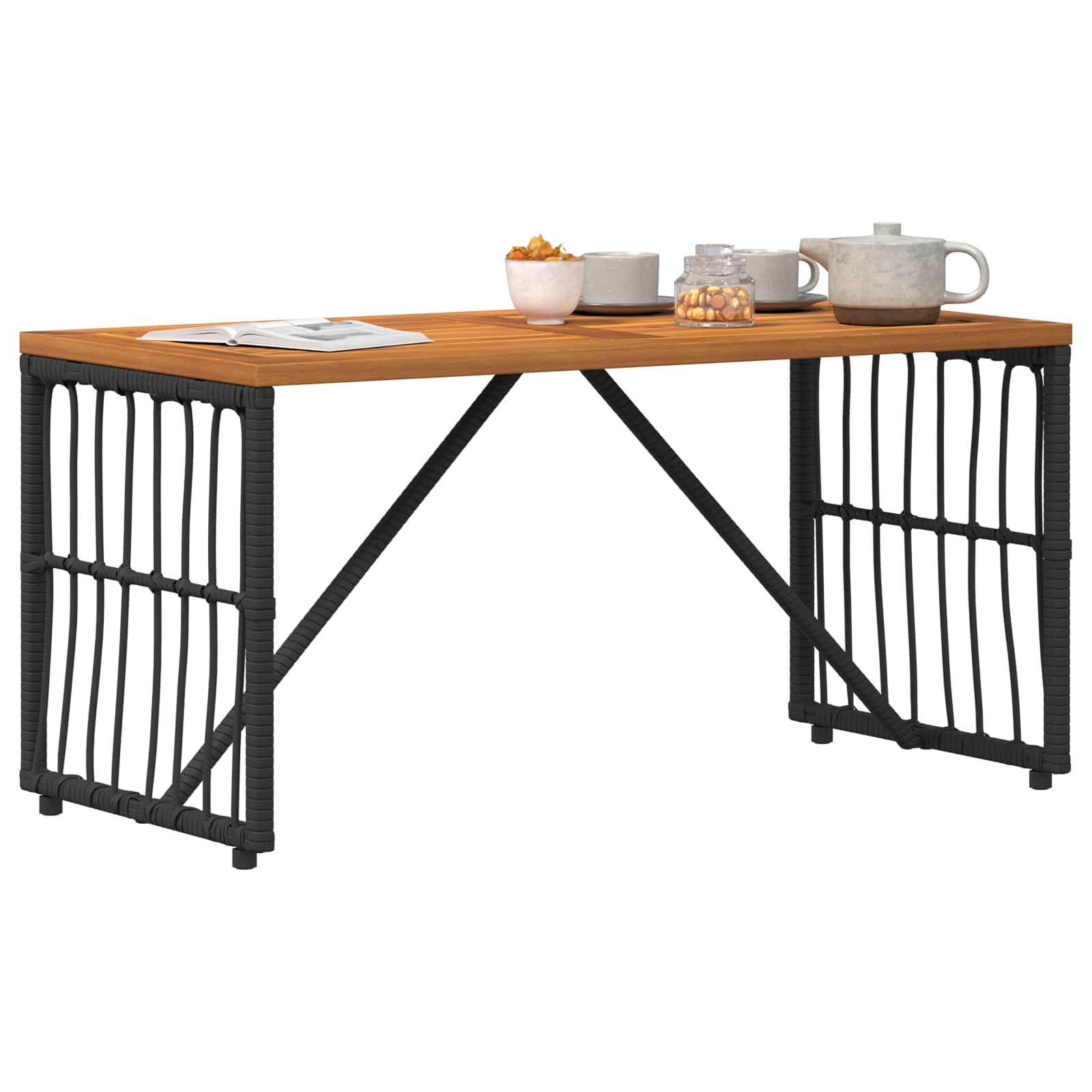 Tisch für Outdoor Schwarz 80 x 40 x 40 cm Steel and Poly Rattan