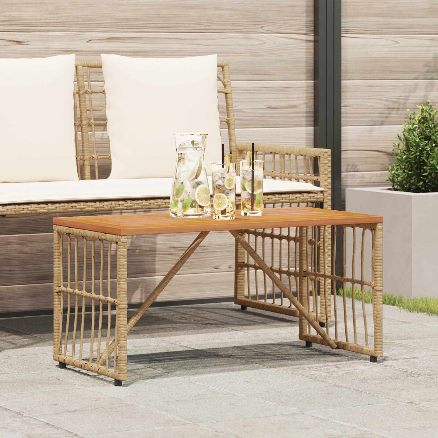 Tisch für Outdoor Natur 80 x 40 x 40 cm Steel and Poly Rattan
