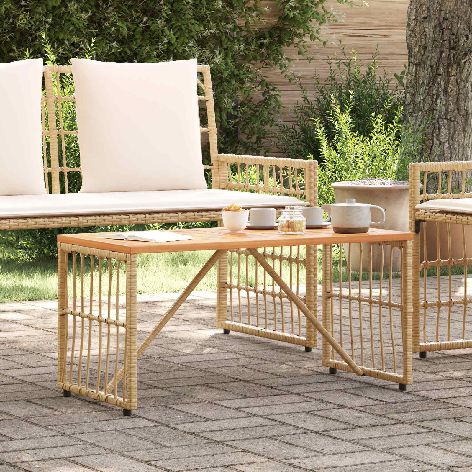 Tisch für Outdoor Natur 80 x 40 x 40 cm Steel and Poly Rattan