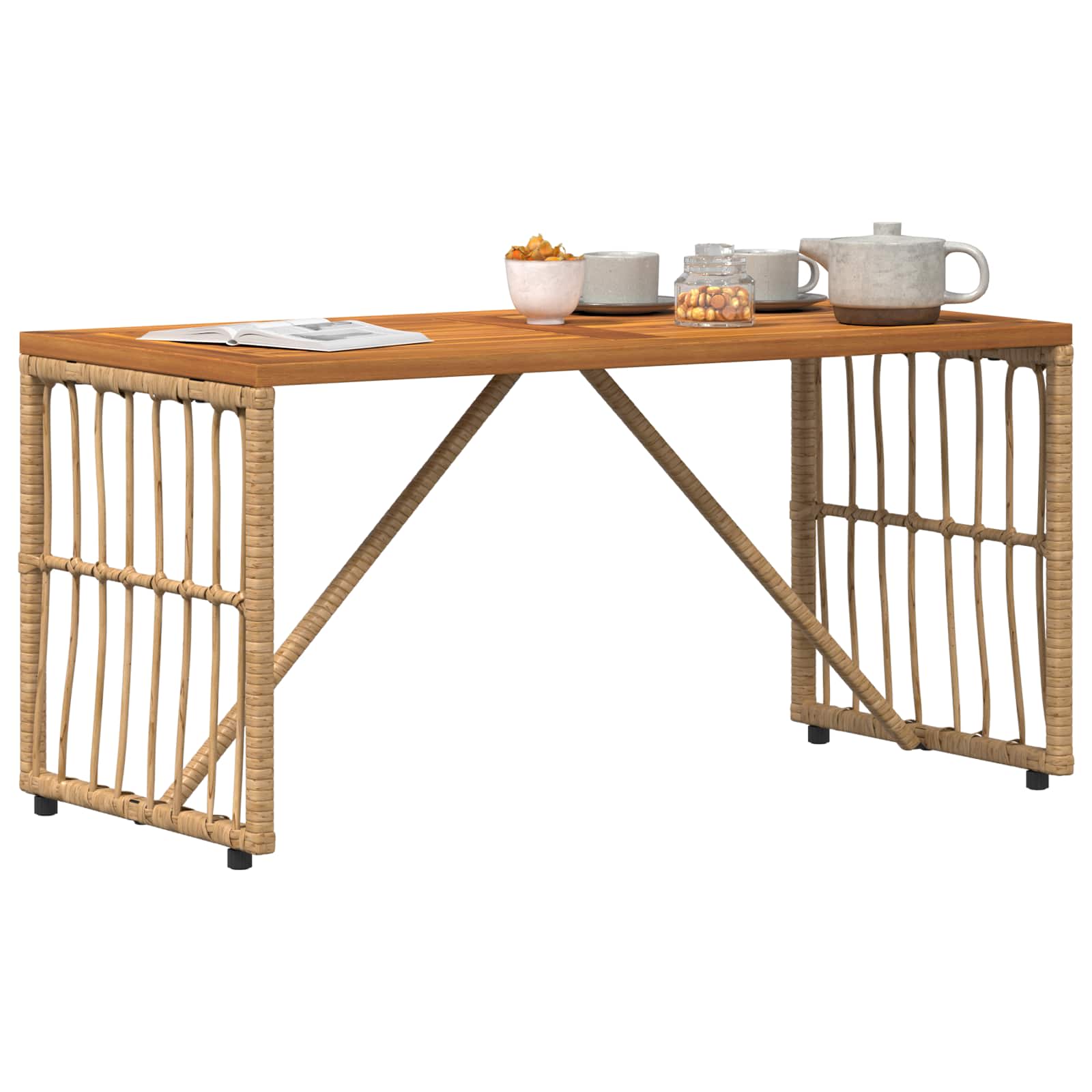 Tisch für Outdoor Natur 80 x 40 x 40 cm Steel and Poly Rattan