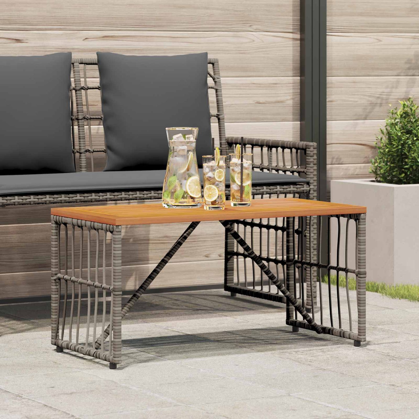 Tisch für Outdoor Grau 80 x 40 x 40 cm Steel and Poly Rattan