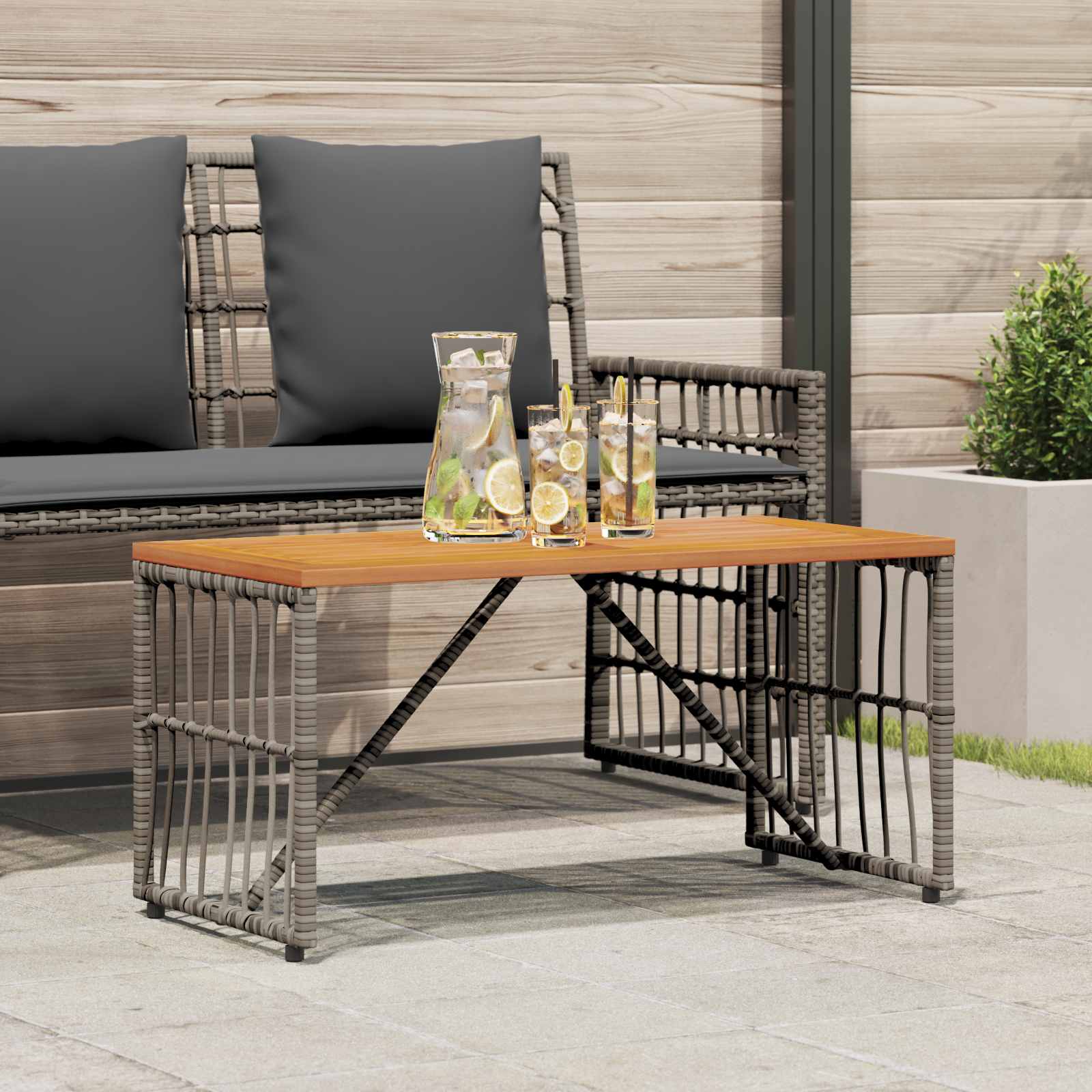 Tisch für Outdoor Grau 80 x 40 x 40 cm Steel and Poly Rattan