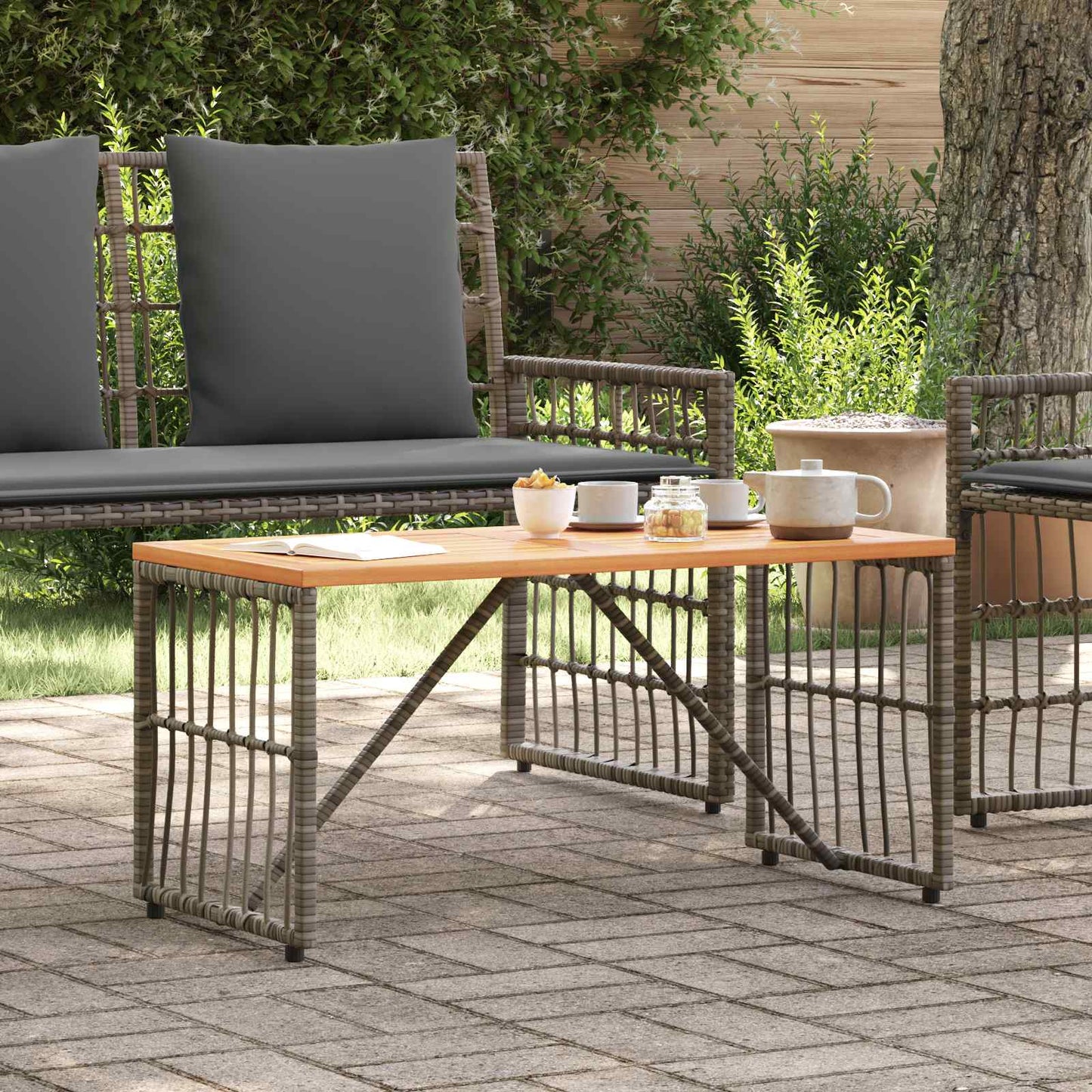 Tisch für Outdoor Grau 80 x 40 x 40 cm Steel and Poly Rattan