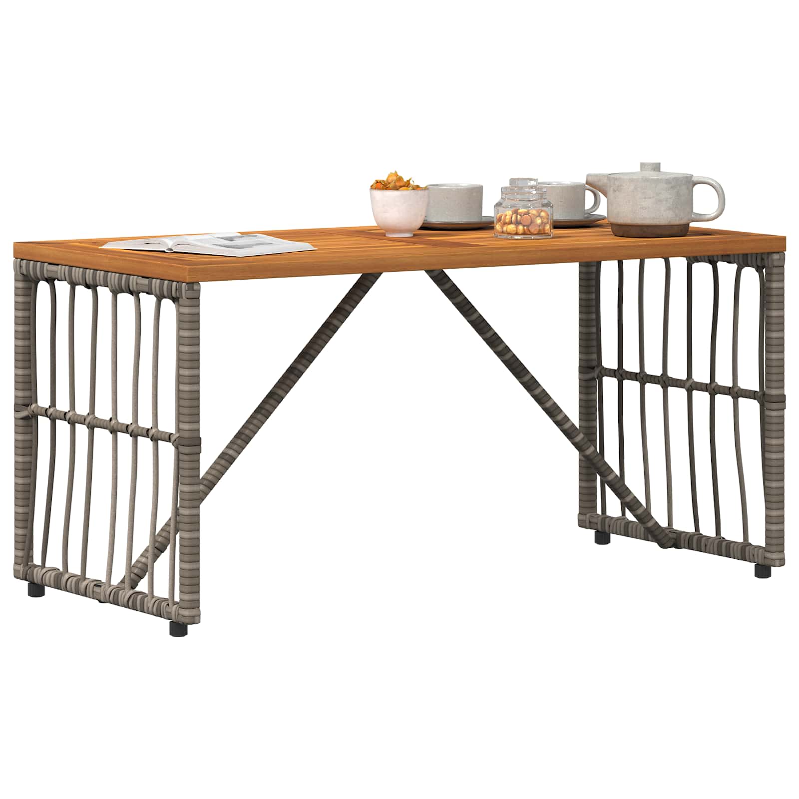 Tisch für Outdoor Grau 80 x 40 x 40 cm Steel and Poly Rattan
