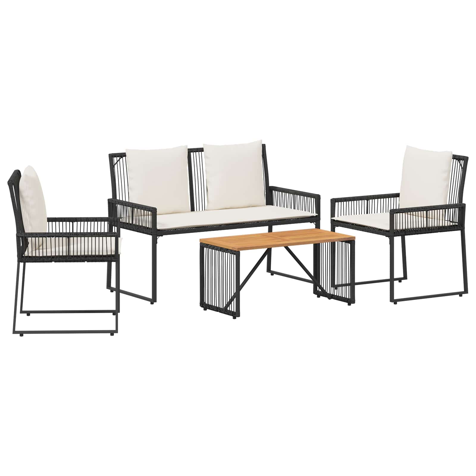 Gartenmöbel Set 4 pcs Schwarz und Cremeweiß Poly-Rattan