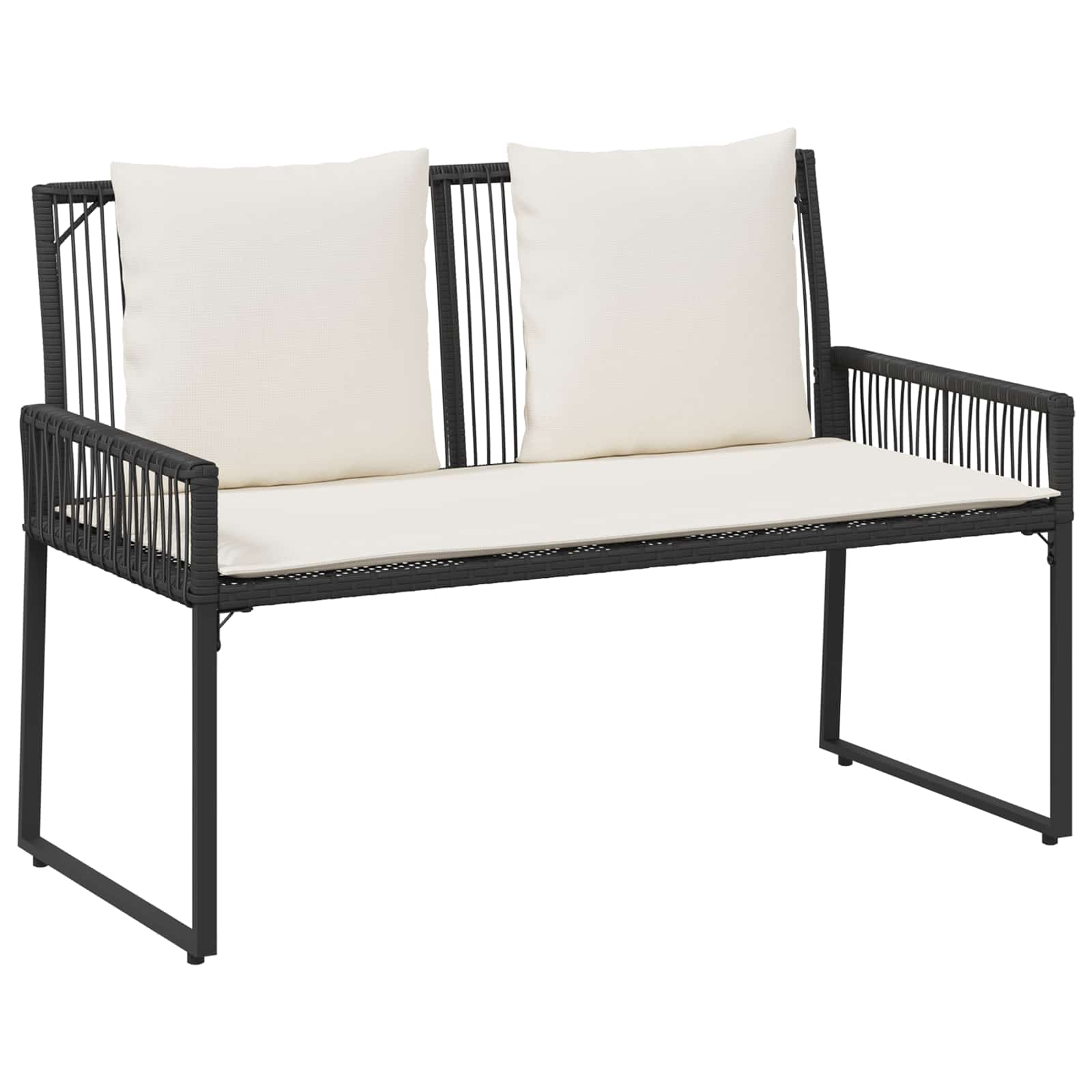 Gartenmöbel Set 4 pcs Schwarz und Cremeweiß Poly-Rattan