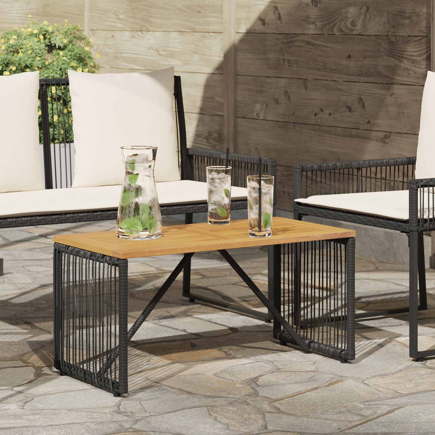 Tisch für Outdoor Schwarz und Braun 80 x 40 x 40 cm Poly-Rattan