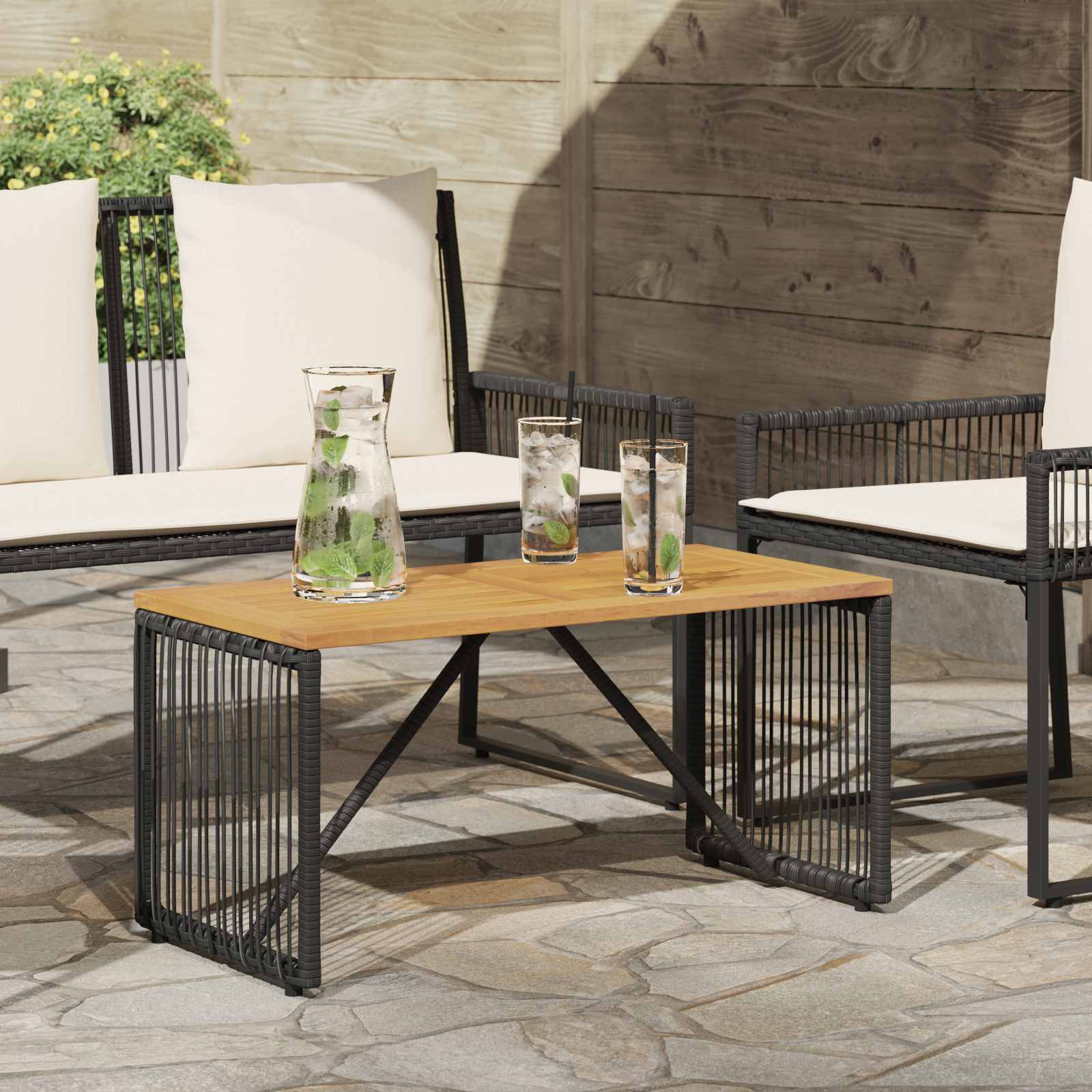 Tisch für Outdoor Schwarz und Braun 80 x 40 x 40 cm Poly-Rattan