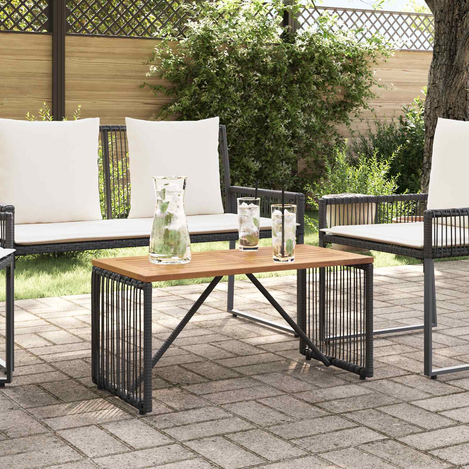 Tisch für Outdoor Schwarz und Braun 80 x 40 x 40 cm Poly-Rattan