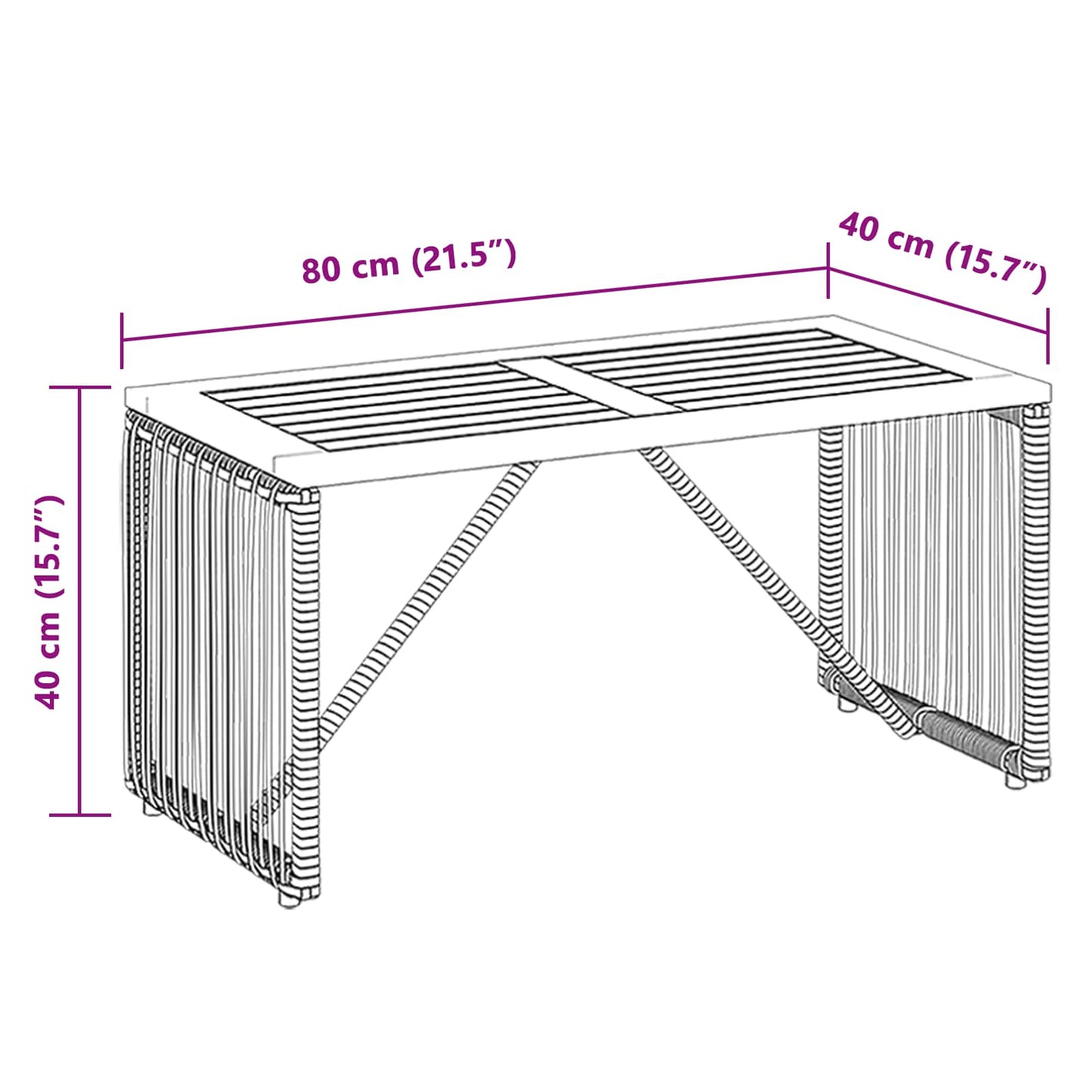 Tisch für Outdoor Schwarz und Braun 80 x 40 x 40 cm Poly-Rattan