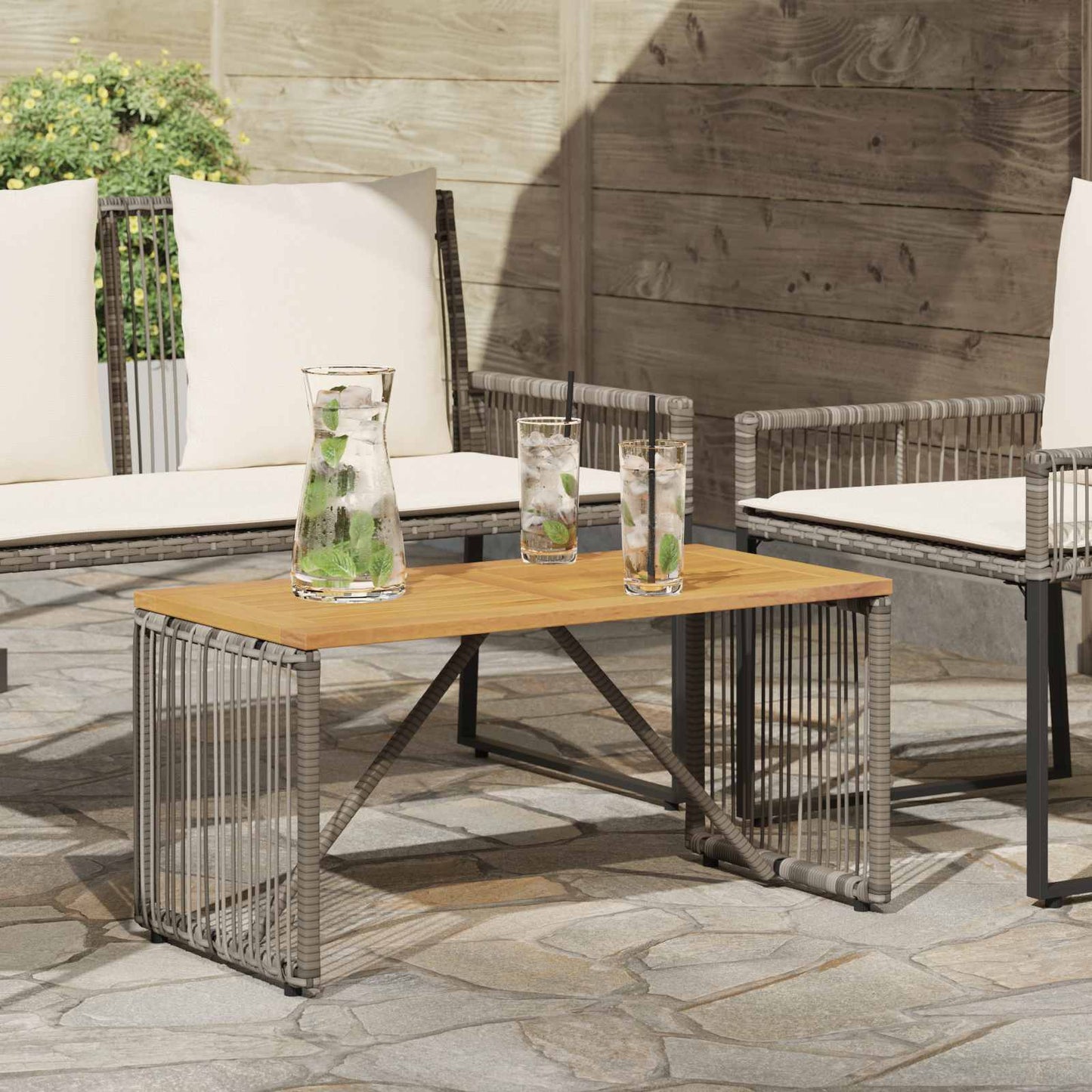 Tisch für Outdoor Grau und Braun 80 x 40 x 40 cm Poly-Rattan