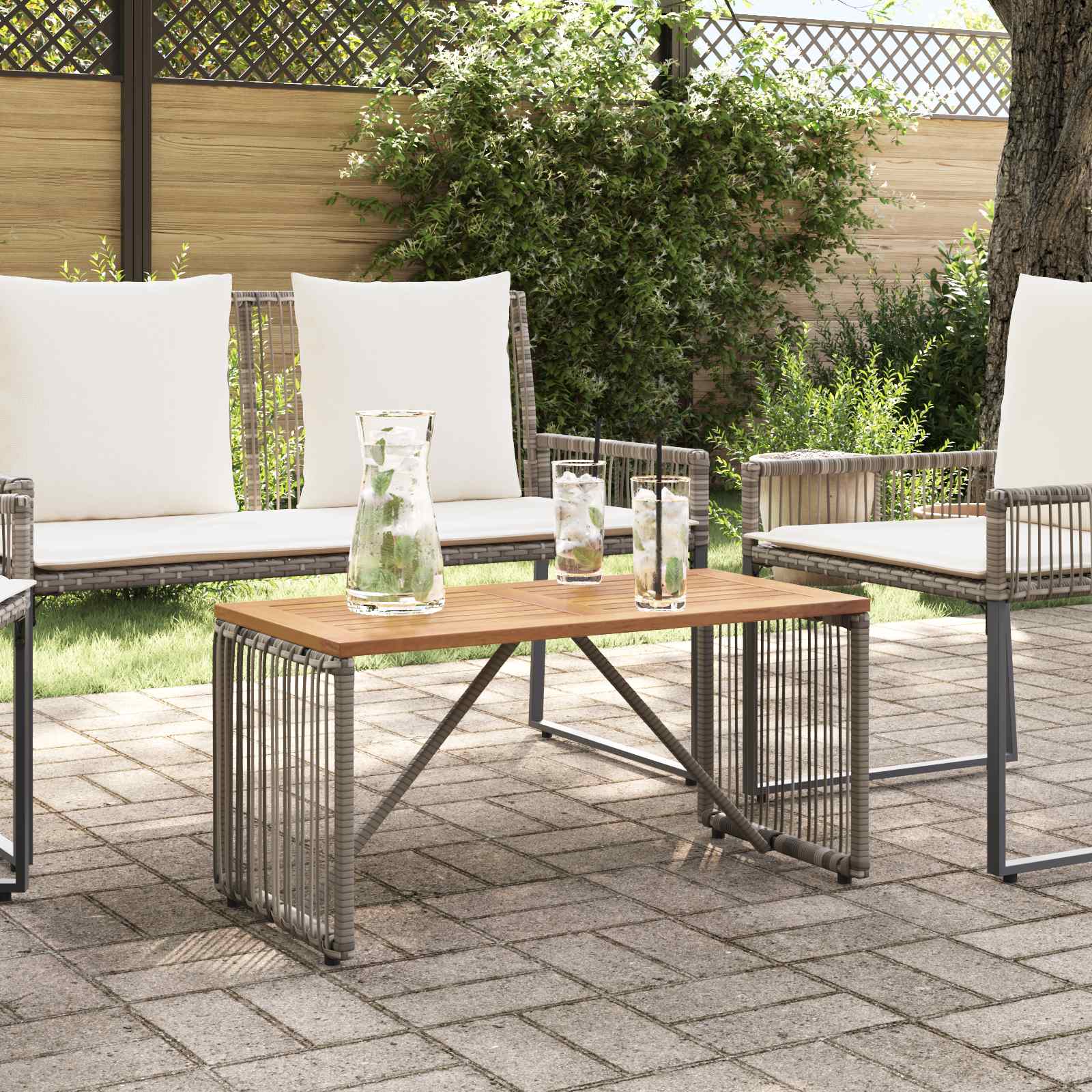 Tisch für Outdoor Grau und Braun 80 x 40 x 40 cm Poly-Rattan