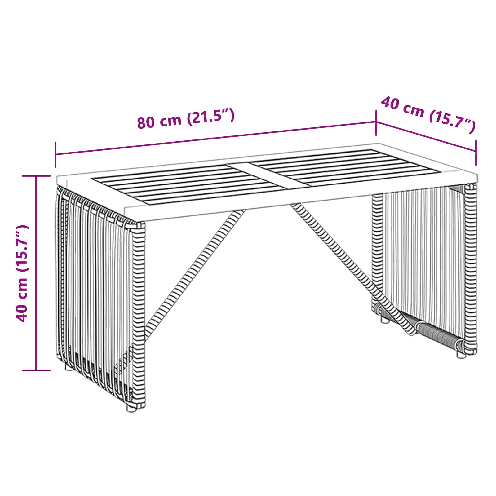 Tisch für Outdoor Grau und Braun 80 x 40 x 40 cm Poly-Rattan