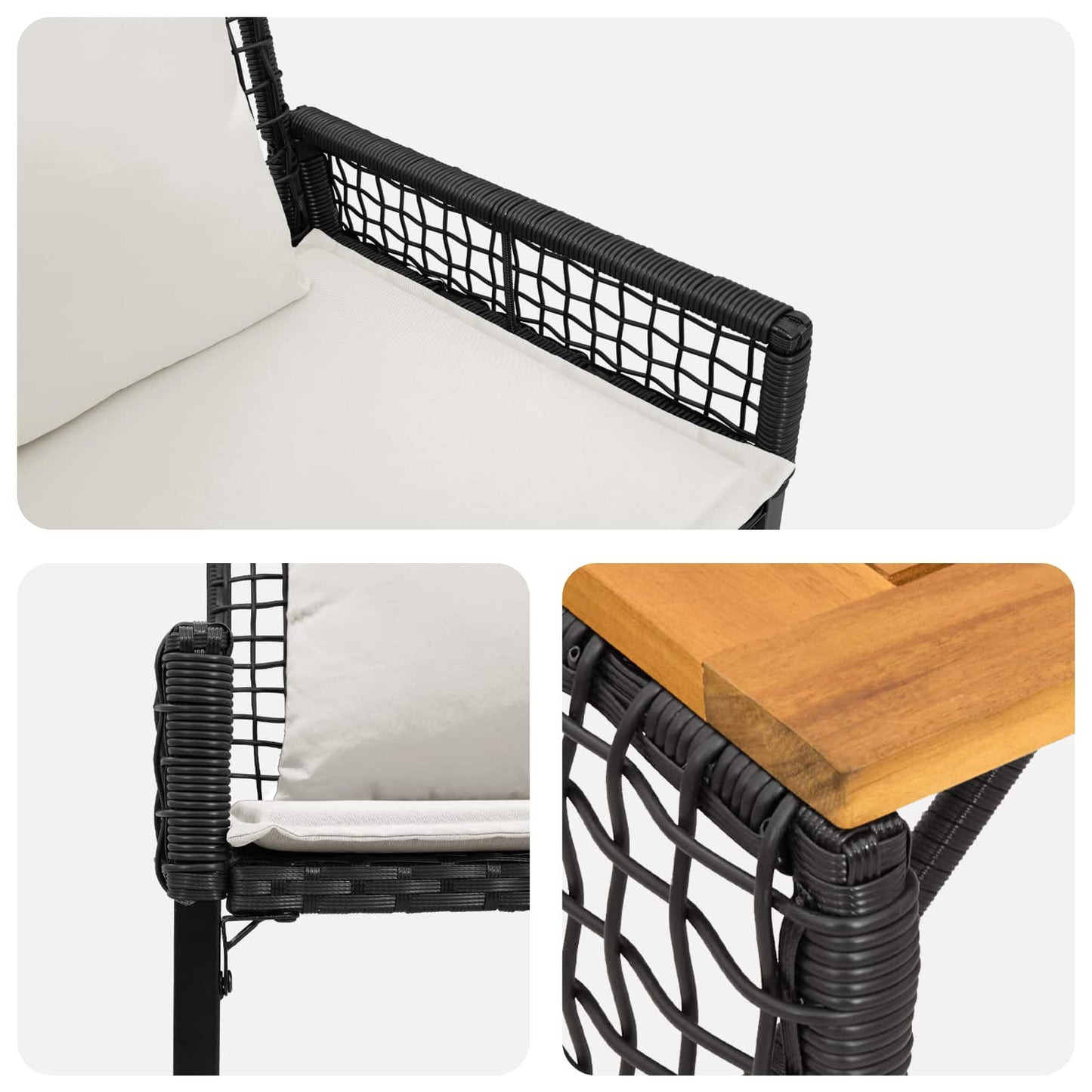 Gartenmöbel Set 4 Stk. Schwarz und Cremeweiß