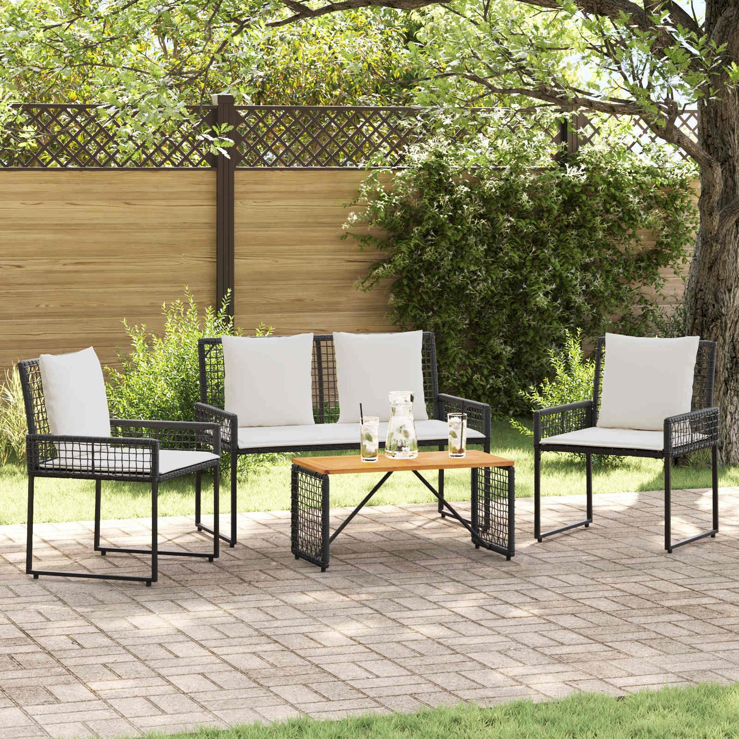 Gartenmöbel Set 4 Stk. Schwarz und Cremeweiß