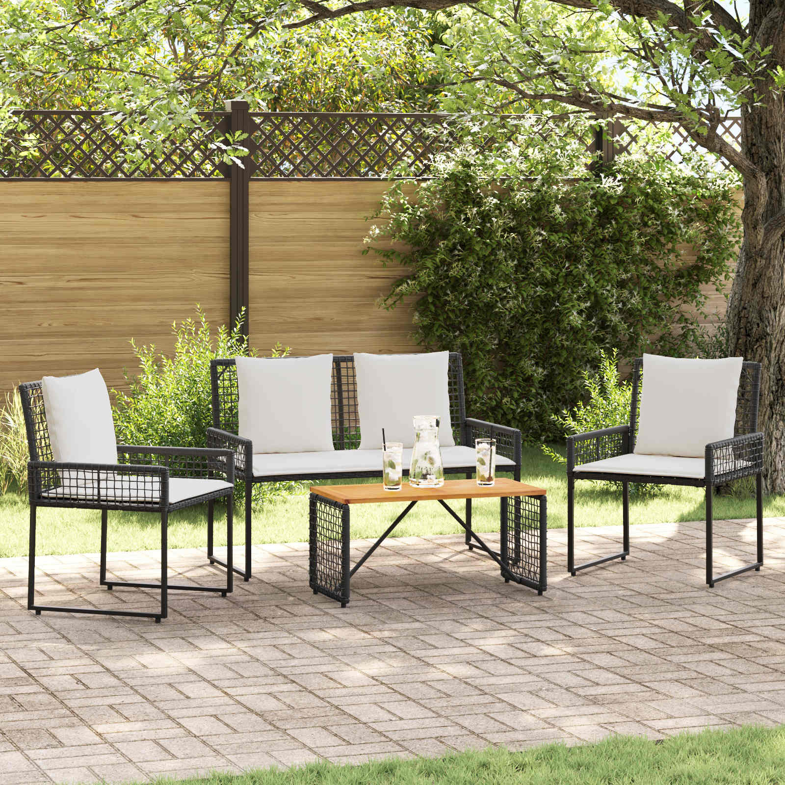 Gartenmöbel Set 4 Stk. Schwarz und Cremeweiß