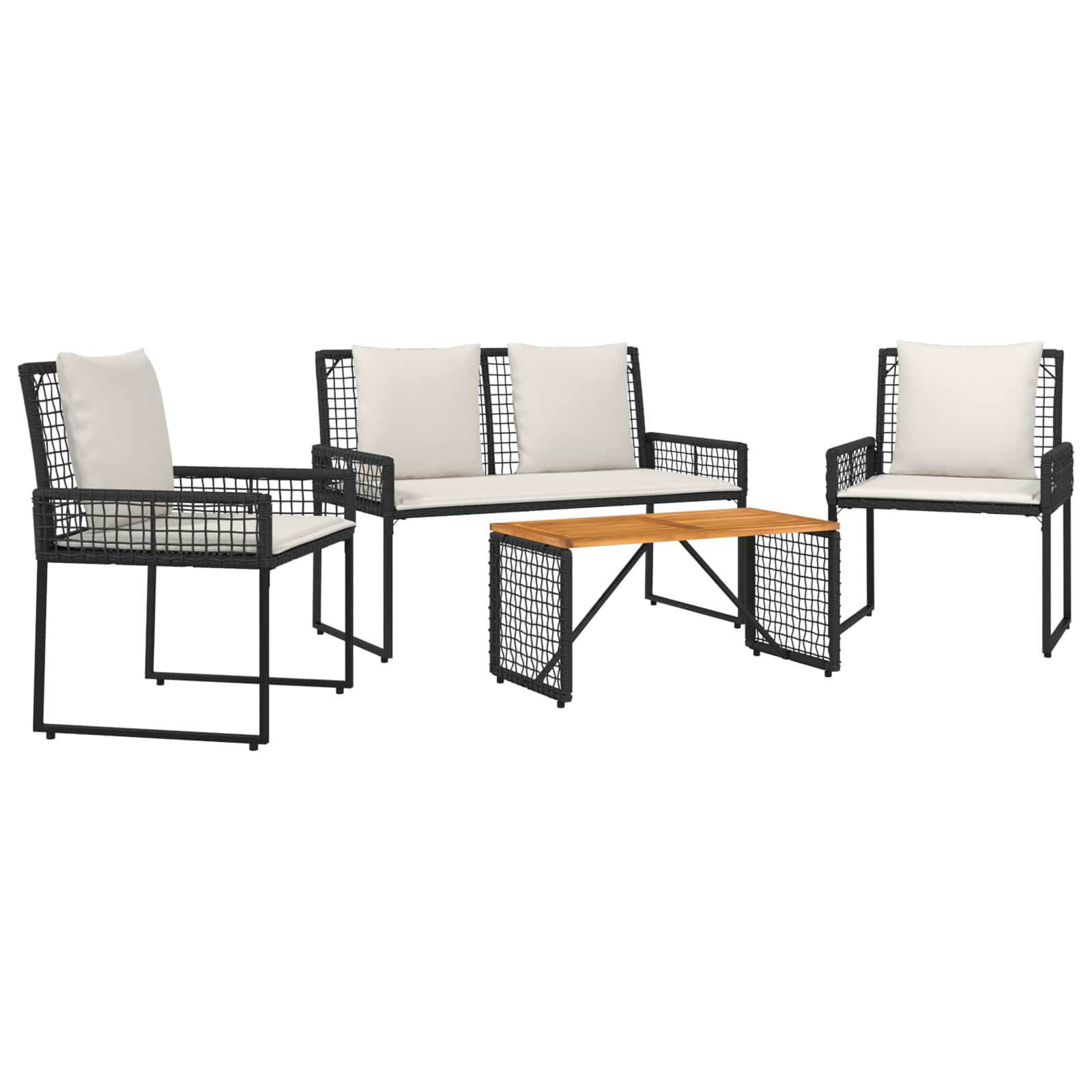 Gartenmöbel Set 4 Stk. Schwarz und Cremeweiß