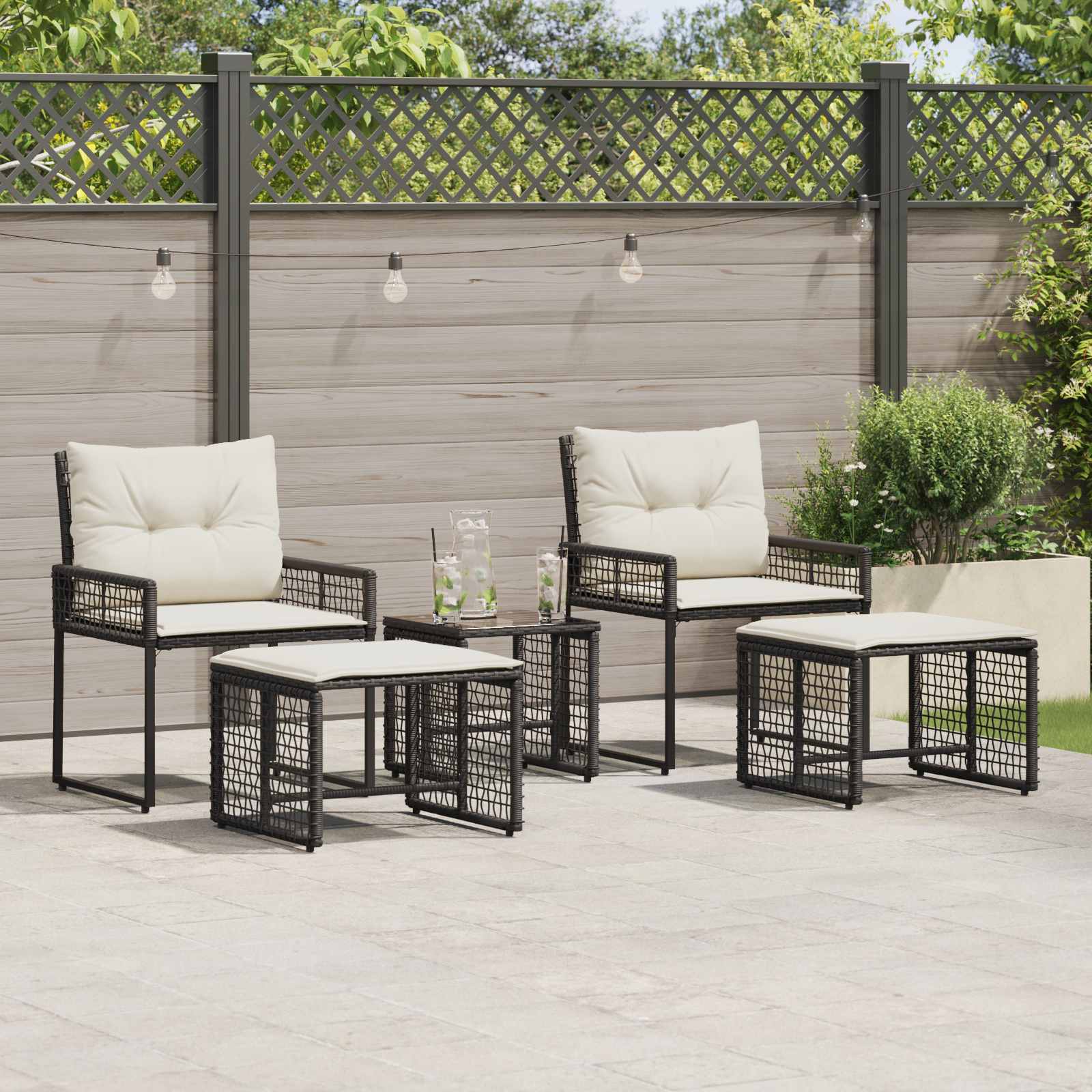 Gartenmöbel Set 5 Stk. Schwarz und Weiß