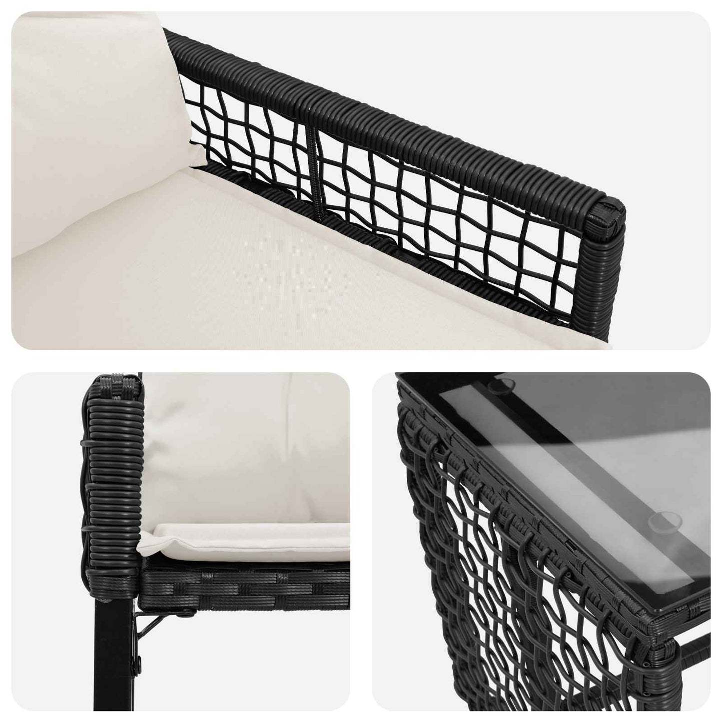 Gartenmöbel Set 3 Stk. Schwarz und Weiß