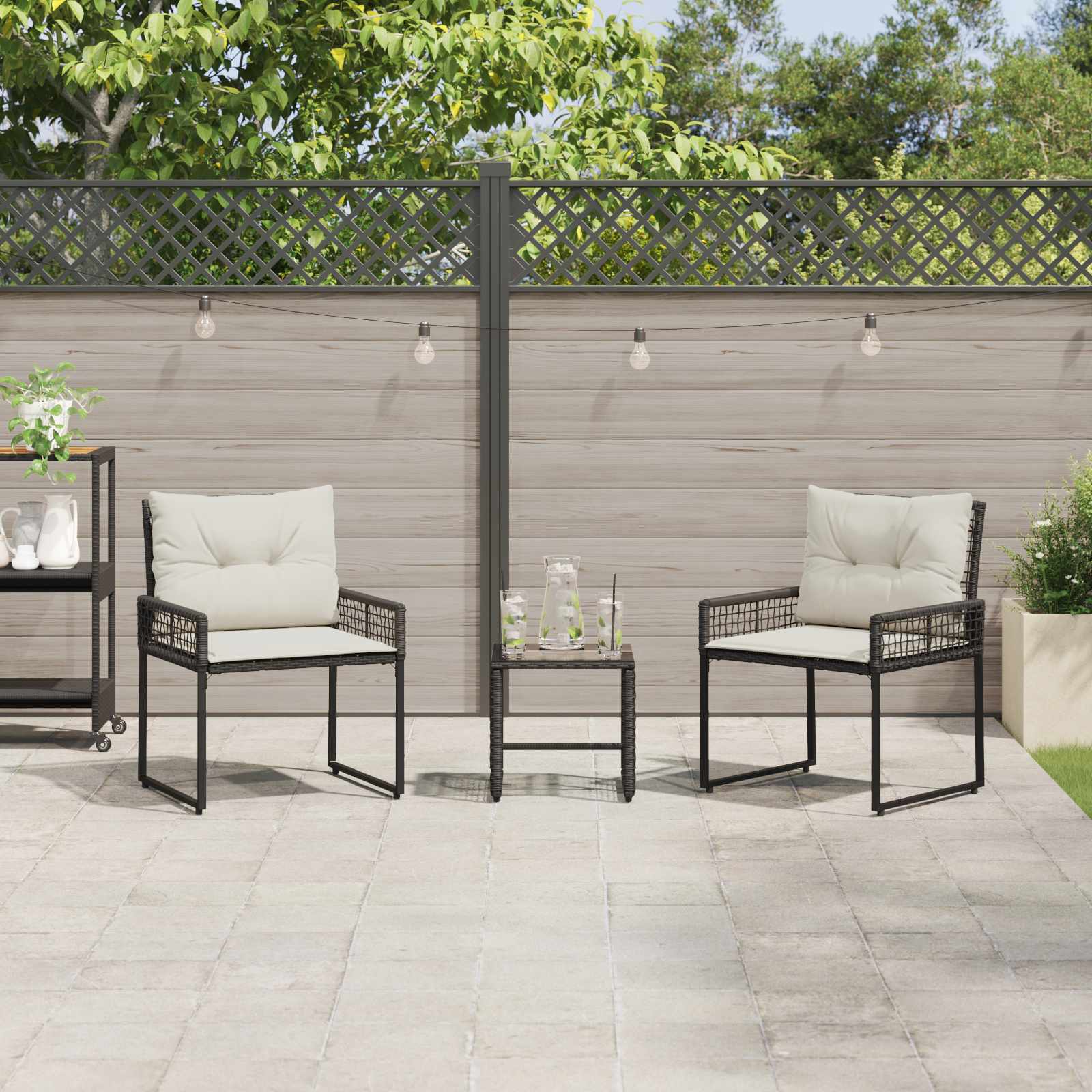 Gartenmöbel Set 3 Stk. Schwarz und Weiß