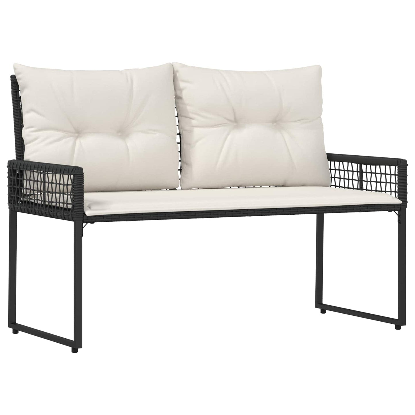 Bank Outdoor mit Kissen Schwarz und Cremeweiß 118 x 55 x 82 cm