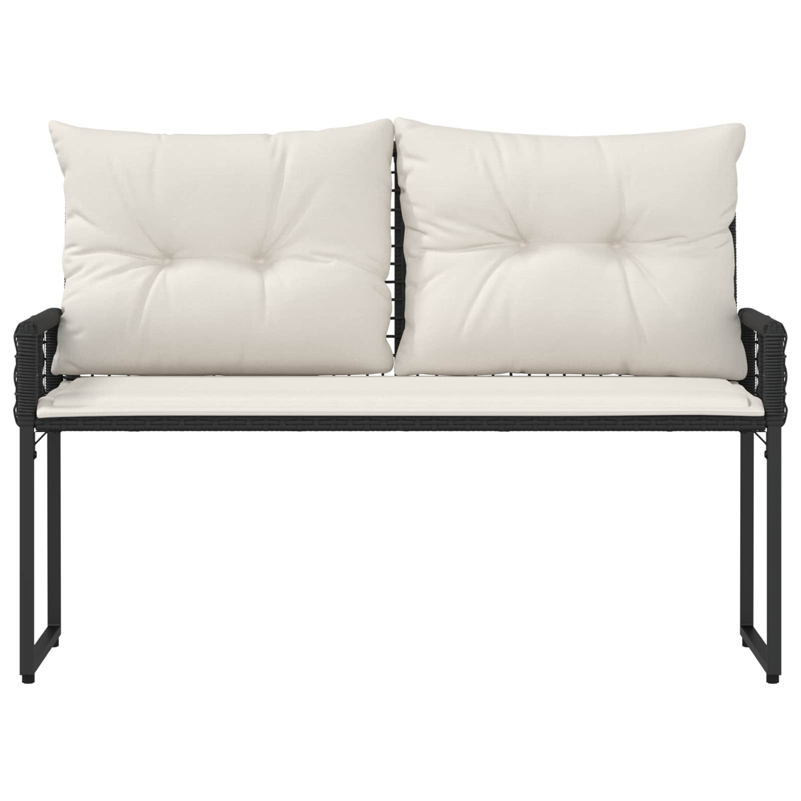 Bank Outdoor mit Kissen Schwarz und Cremeweiß 118 x 55 x 82 cm