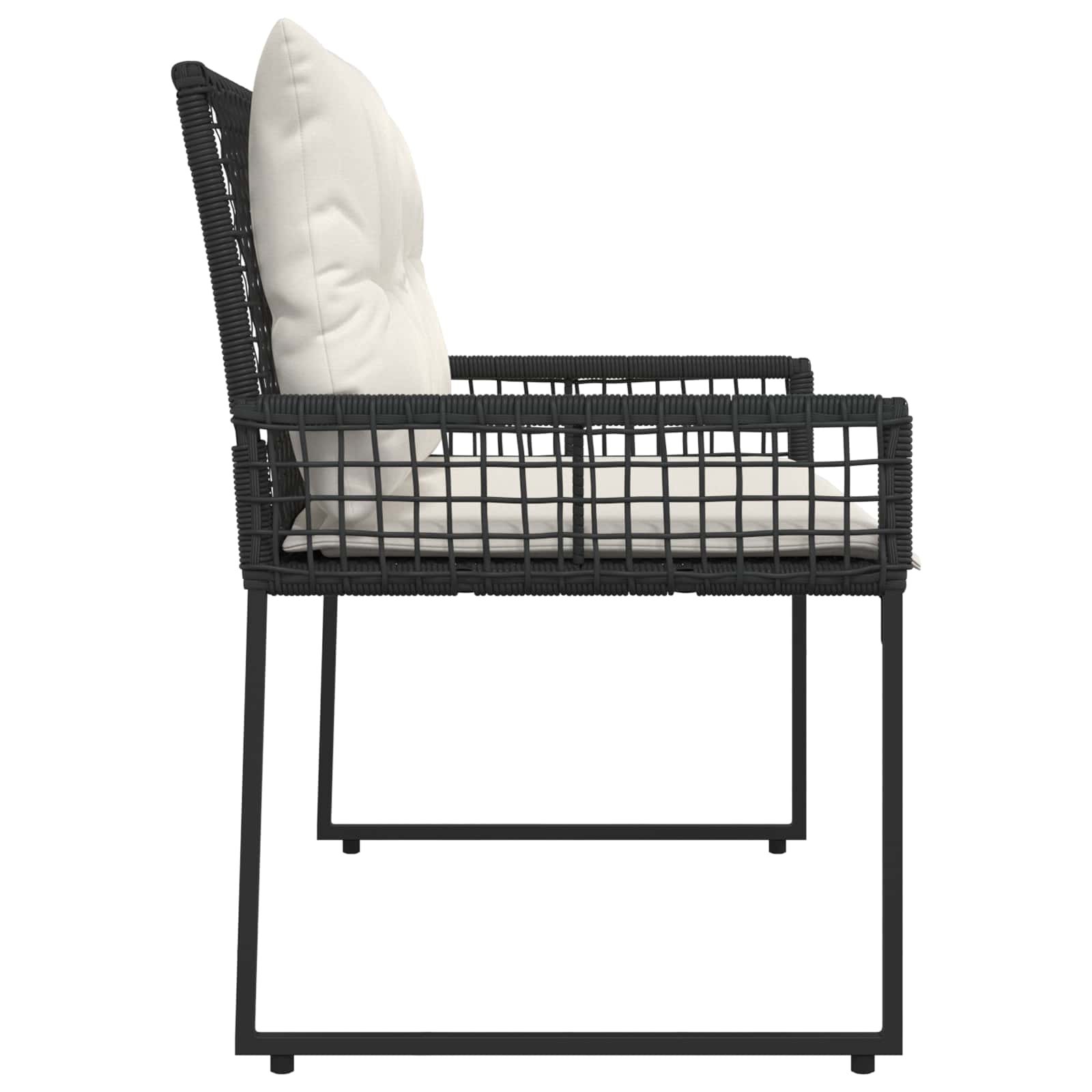 Bank Outdoor mit Kissen Schwarz und Cremeweiß 118 x 55 x 82 cm