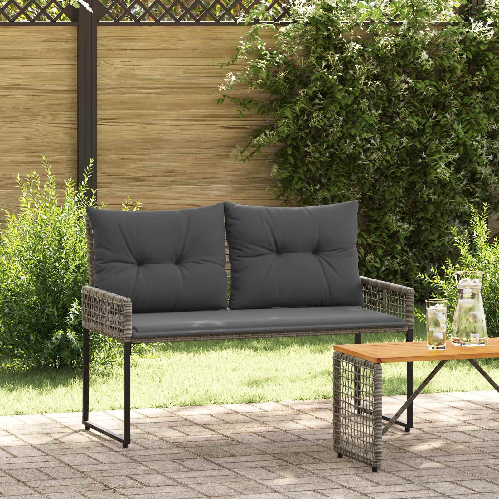 Bank Outdoor Grau 118 x 55 x 82 cm PE-Rattan und Stoff