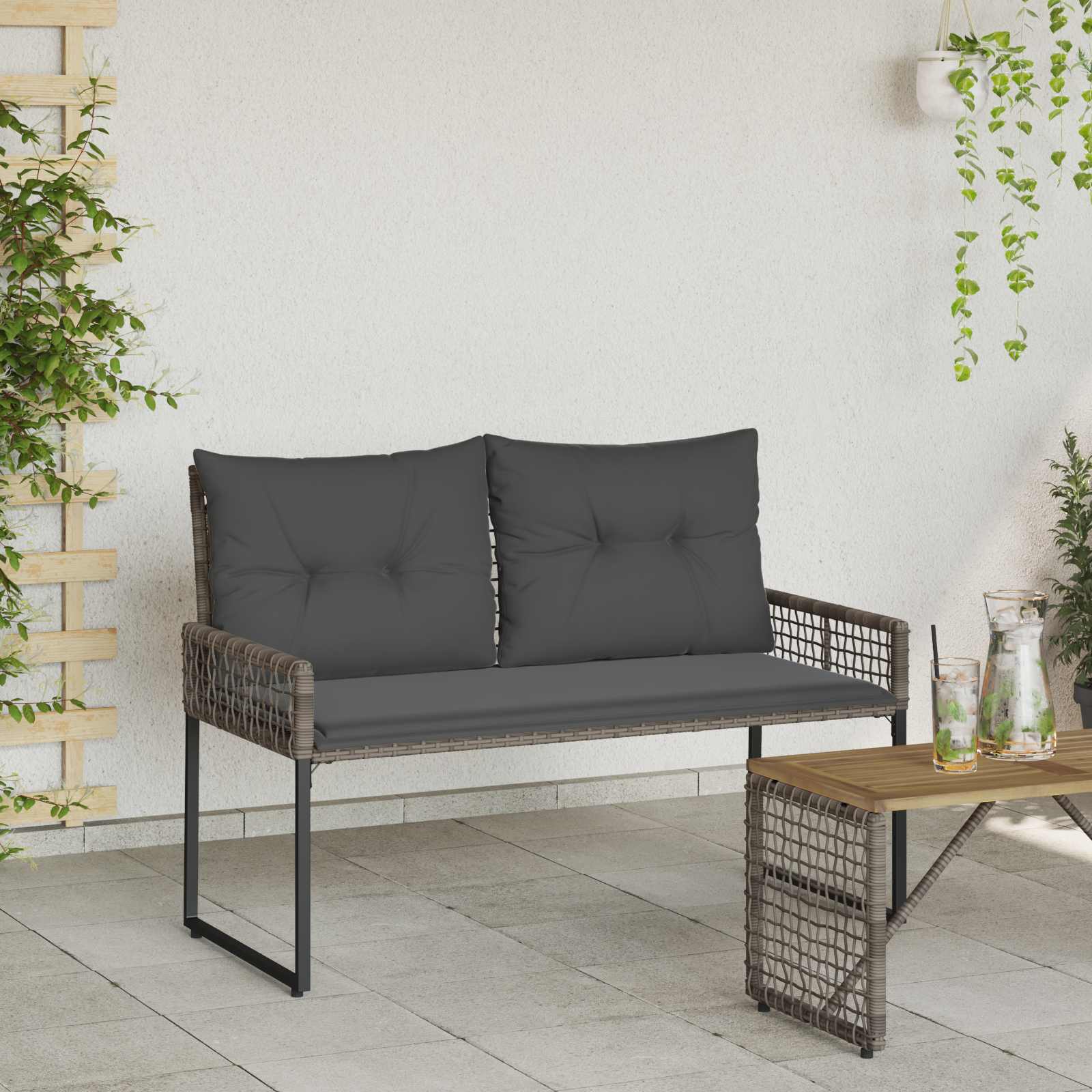 Bank Outdoor Grau 118 x 55 x 82 cm PE-Rattan und Stoff