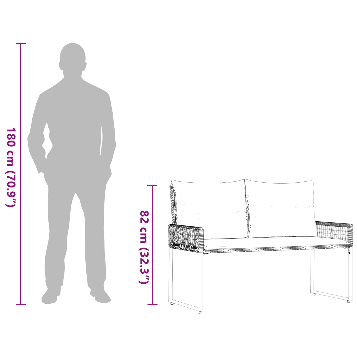 Bank Outdoor Grau 118 x 55 x 82 cm PE-Rattan und Stoff