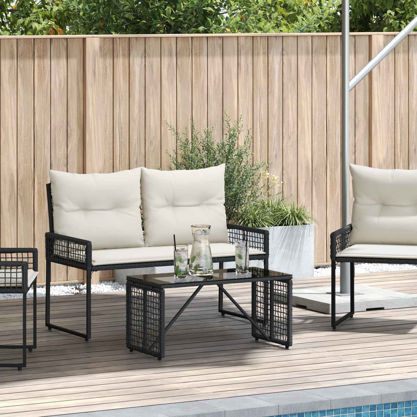 Tisch für Outdoor Schwarz 80 x 40 x 40 cm PE Rattan und Glas