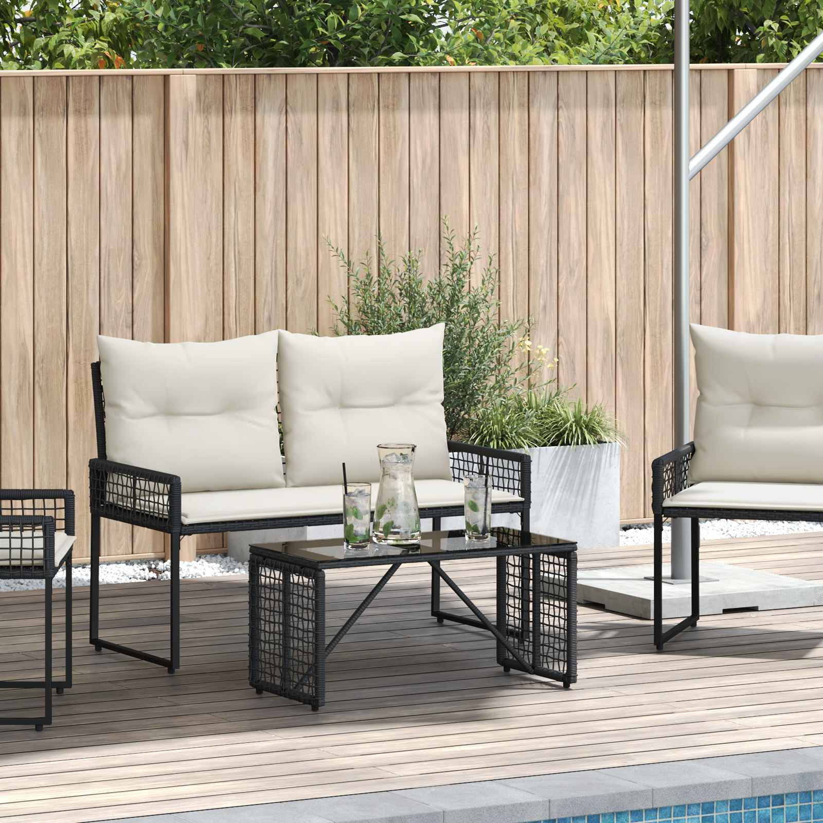 Tisch für Outdoor Schwarz 80 x 40 x 40 cm PE Rattan und Glas