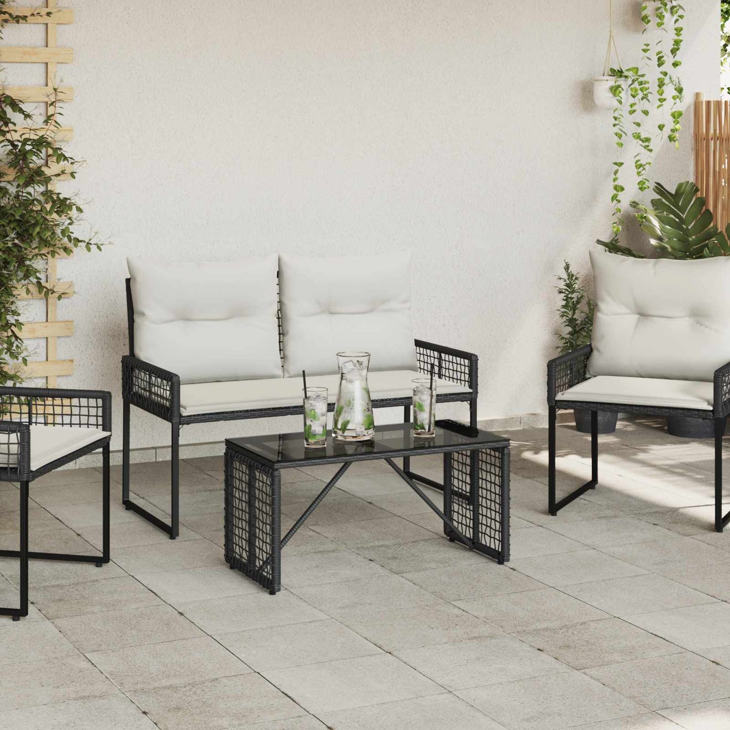Tisch für Outdoor Schwarz 80 x 40 x 40 cm PE Rattan und Glas