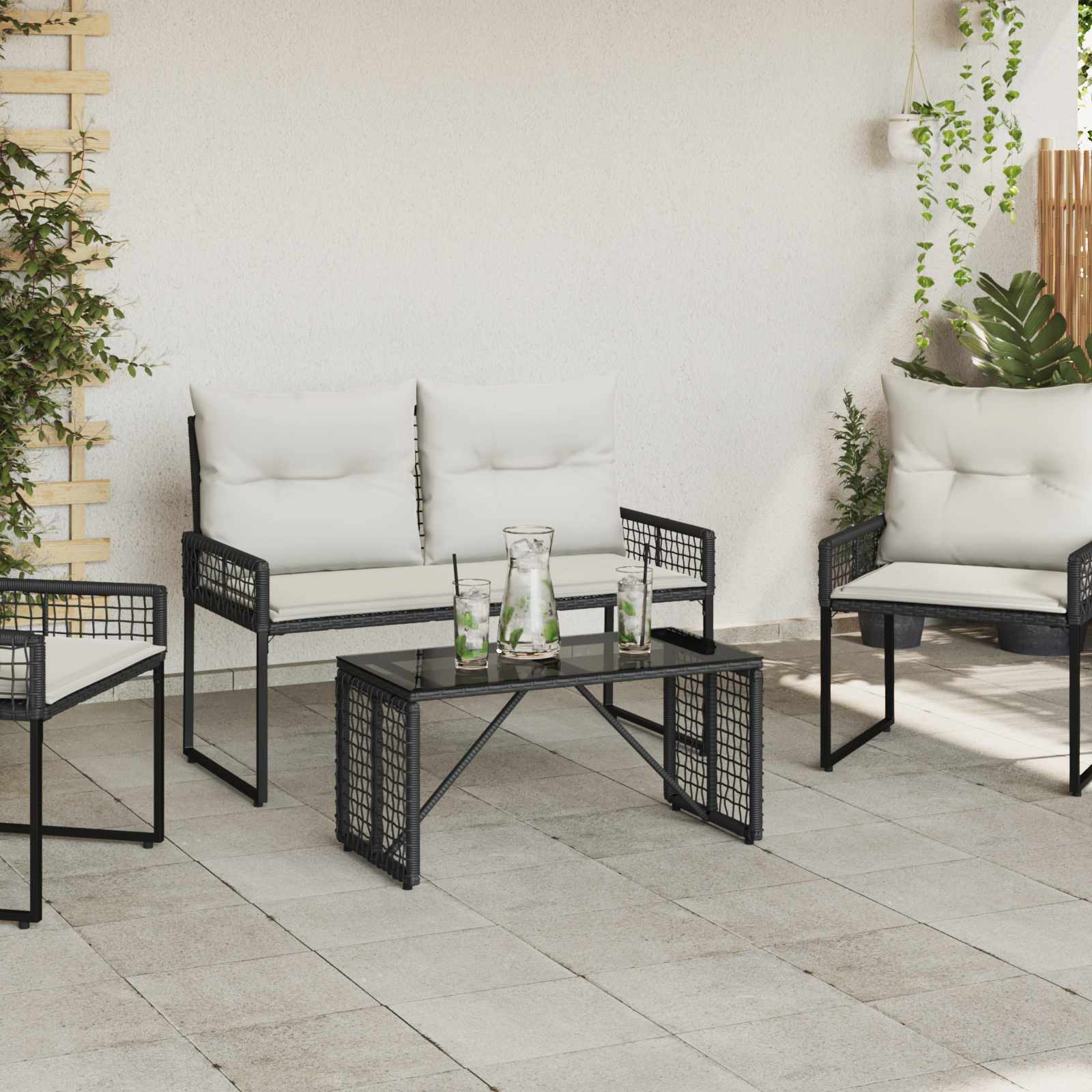 Tisch für Outdoor Schwarz 80 x 40 x 40 cm PE Rattan und Glas
