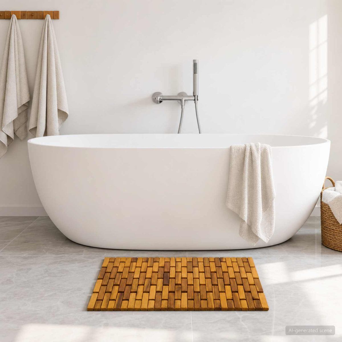 Badematten 2 stk. Natur 44 x 60 cm Massivholz Akazie