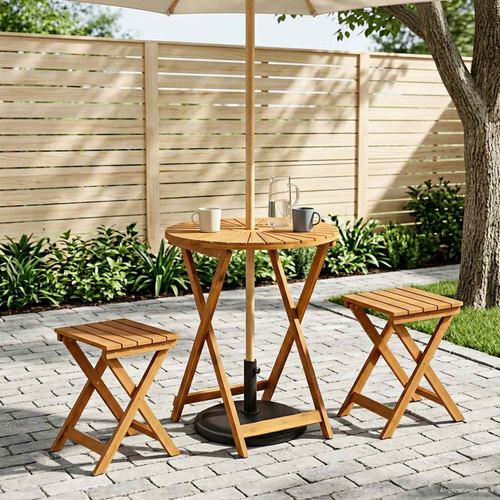 Klappbarer Gartentisch Natur Ø60 x 75 cm Massivholz Akazie