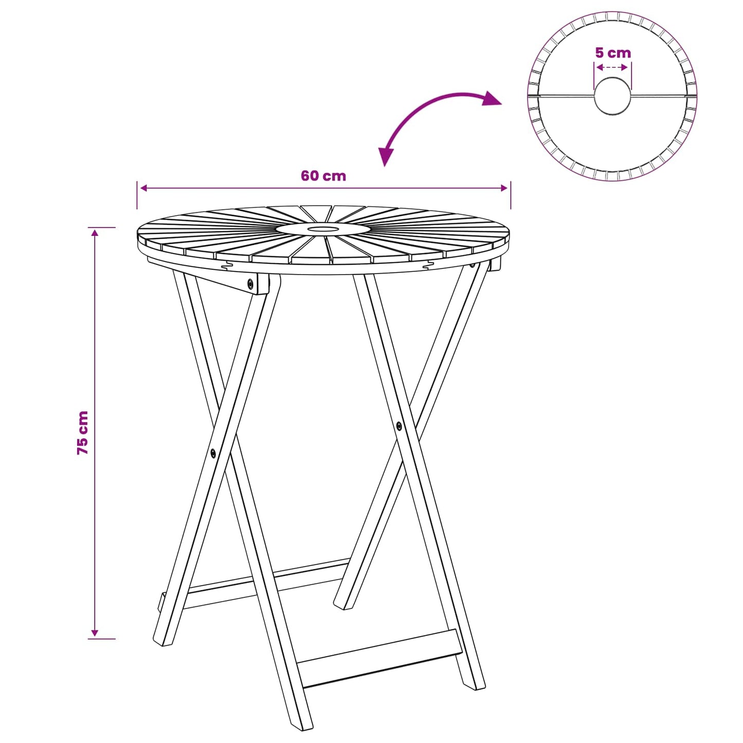Klappbarer Gartentisch Natur Ø60 x 75 cm Massivholz Akazie