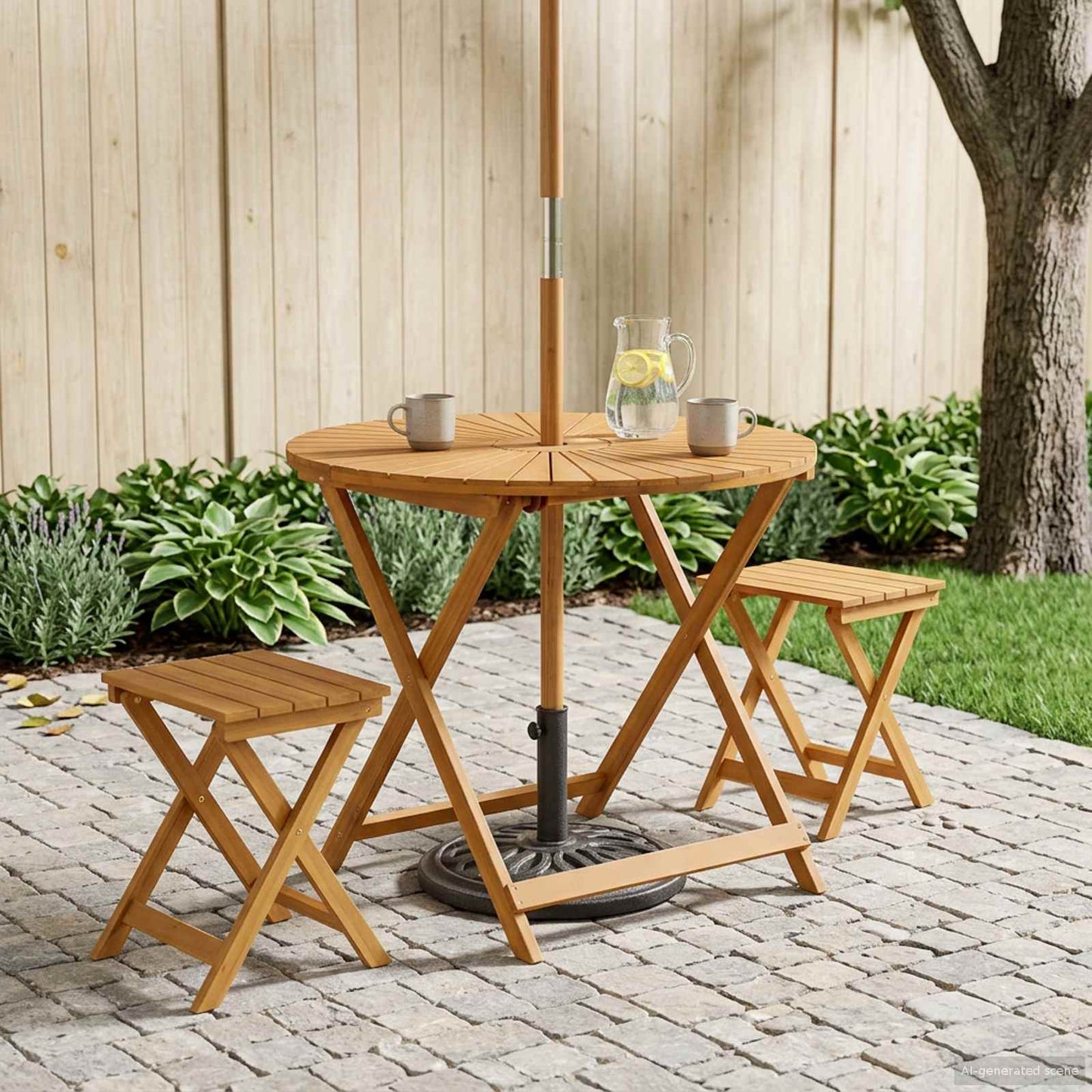 Klappbarer Gartentisch Natur Ø90 x 75 cm Massivholz Akazie