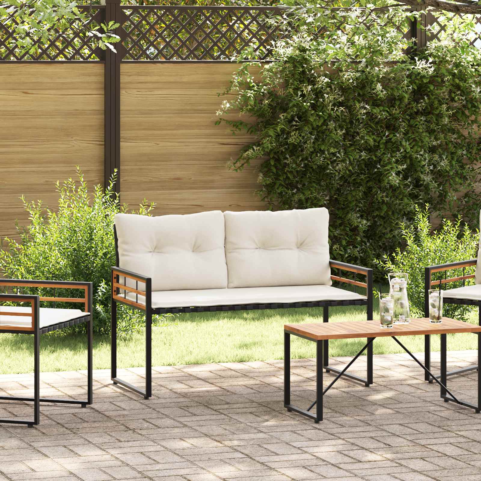 Holz-Lagenbank 114 x 55 x 77 cm Creme Rechteckig