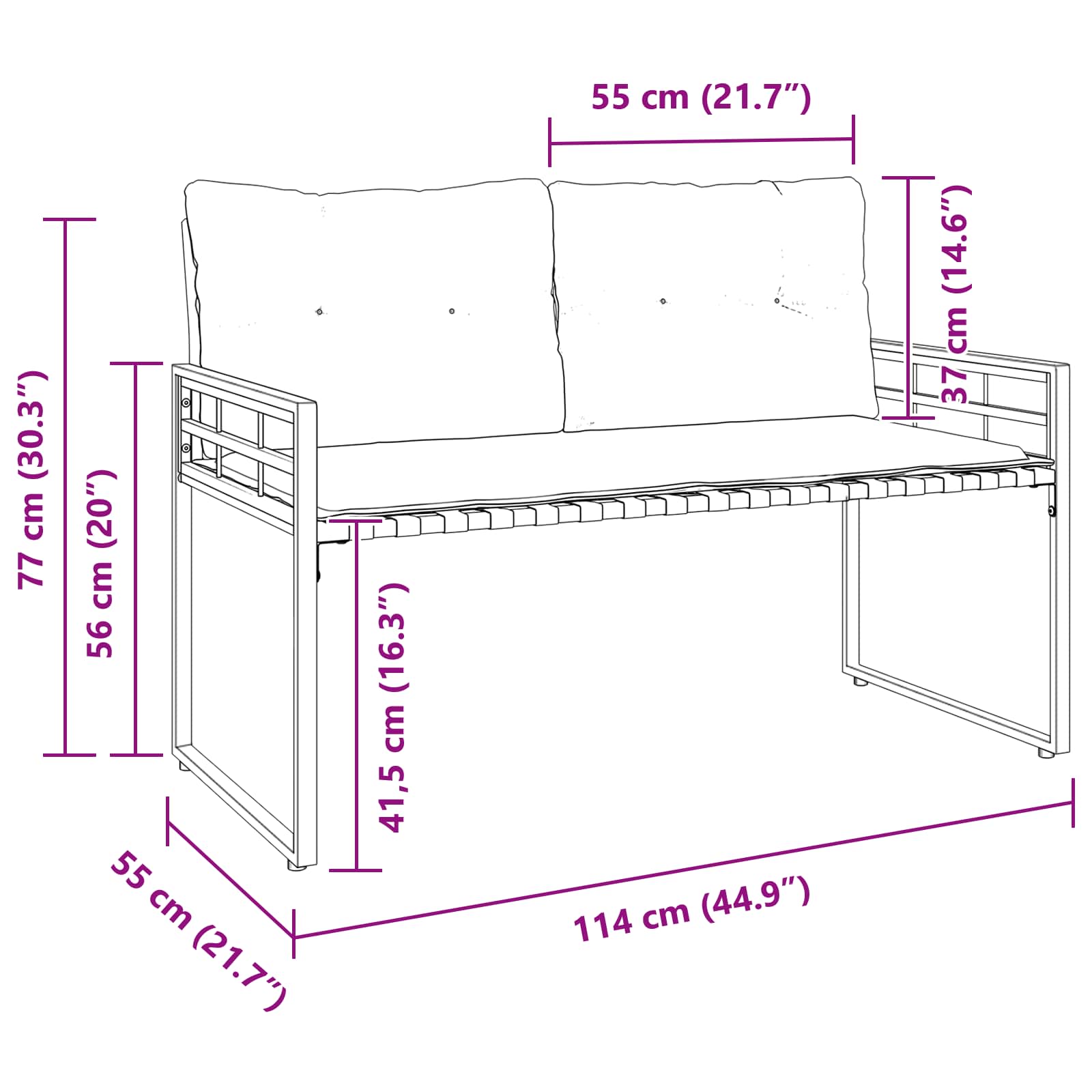 Holz-Lagenbank 114 x 55 x 77 cm Creme Rechteckig